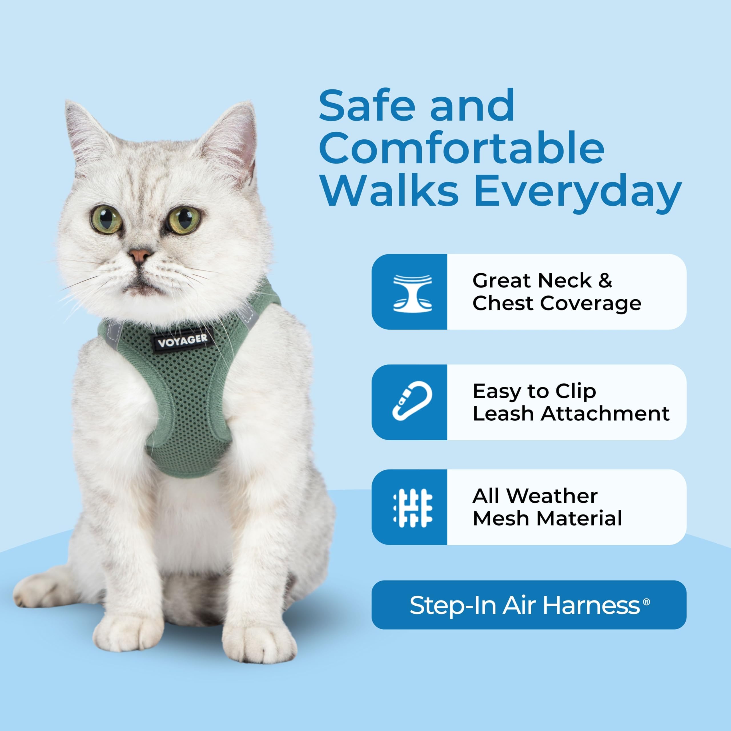 Voyager Escape Proof Cat Harness and Leash Set with Reflective Stitching, Neoprene Handle 5ft - Supports Small, Medium and Large Cats, Kittens for Walking by Best Pet Supplies - Lime, S — view 144