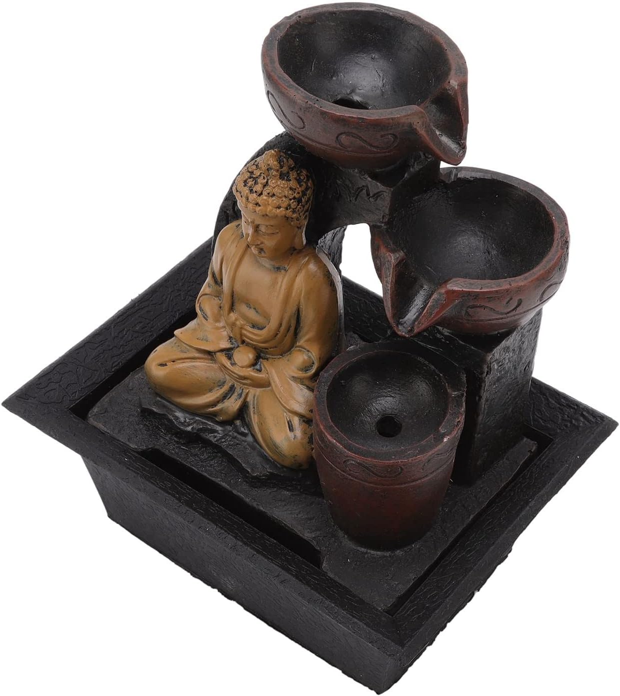 Buddha Tabletop Water Fountain,Waterfall with Lights Water Flowing Decoration Indoor Zen Relaxation for Home Office Desktop (US Plug 100-240V 110V)