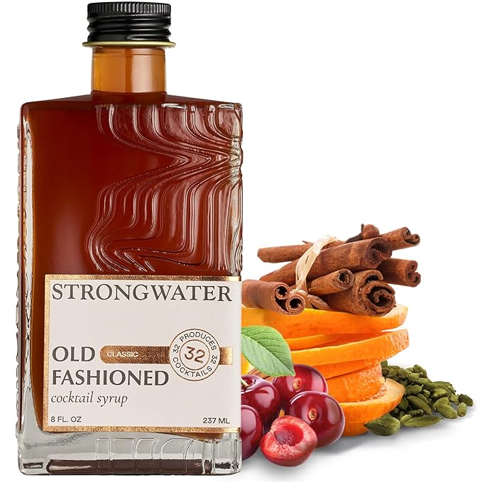 Strongwater Old Fashioned Mix - Makes 32 Cocktails - Handcrafted Old Fashioned Syrup with Bitters, Orange, Cherry, Organic Demerara Sugar - Craft Cocktail Mixer, Just Mix with Bourbon,Whiskey - 1 Pack