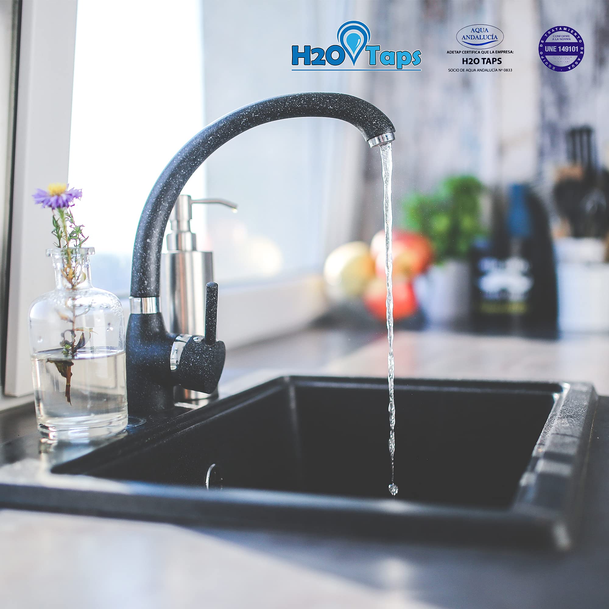 Filtro de Agua para debajo del fregadero - Purificador de agua, Sistema de filtrado, Reduce cal, plomo, cloro, metales - Filtro bajo encimera, Alta Capacidad, Fácil de Instalar