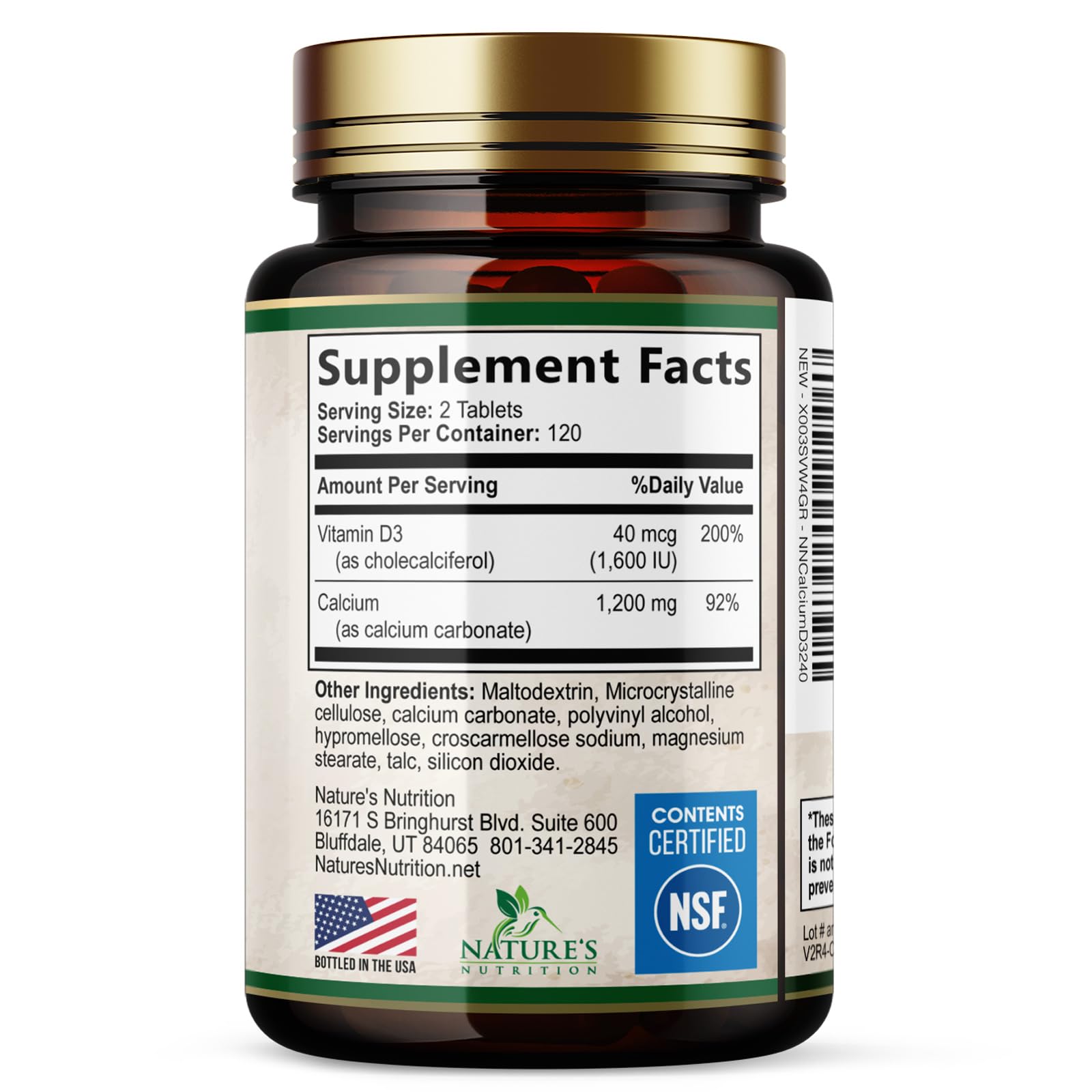 Calcium 1200 mg with Vitamin D3 - Bone Health Supplement, Vitamin D & Calcium Supplements for Women & Men - Bone Strength, Teeth & Immune Support, Nature's Calcium Pills, Bottled in USA - 240 Tablets — Amazon image 9