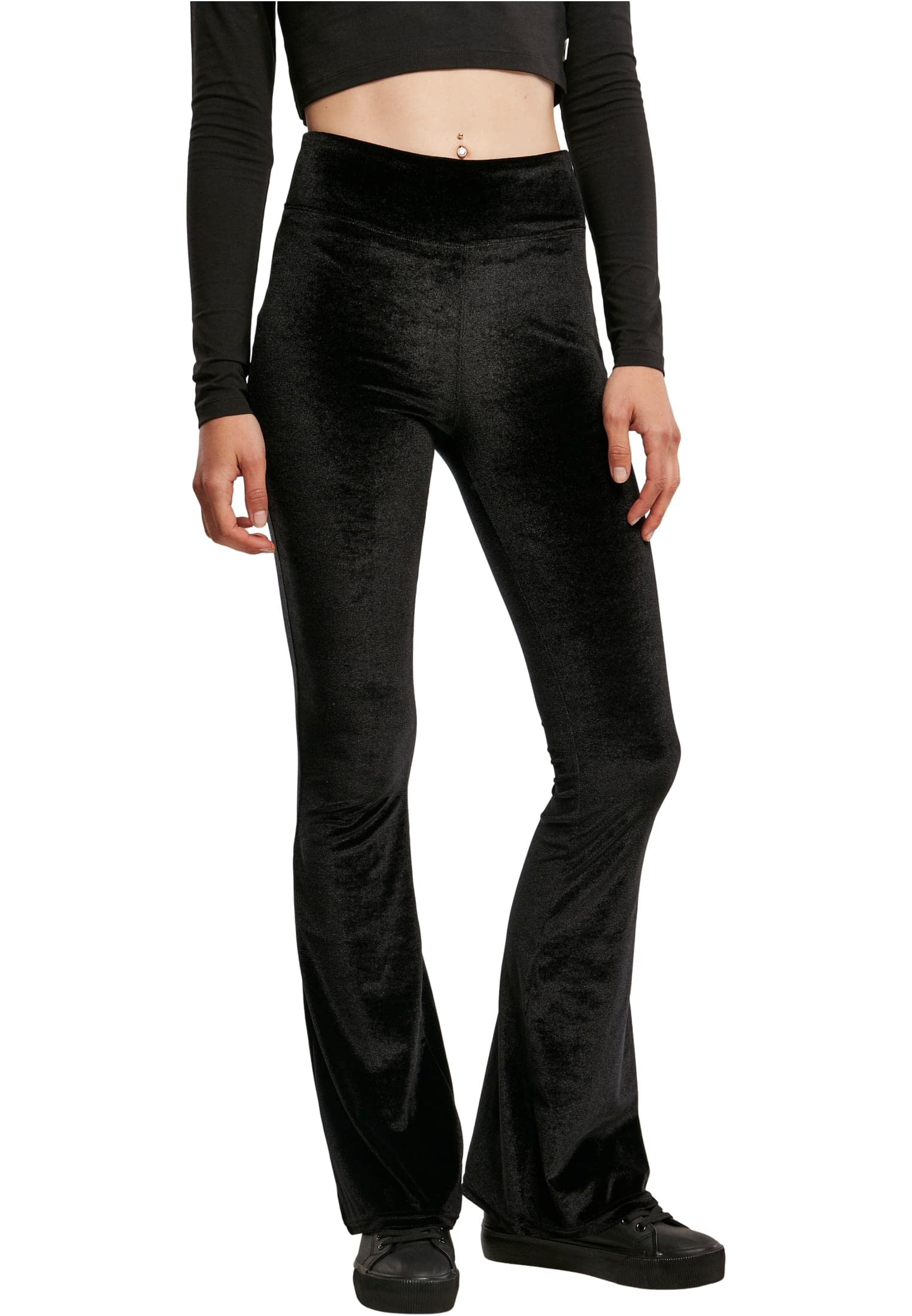 Urban Classics Women's Ladies High Waist Velvet Boot Cut Leggings, Black, 5XL