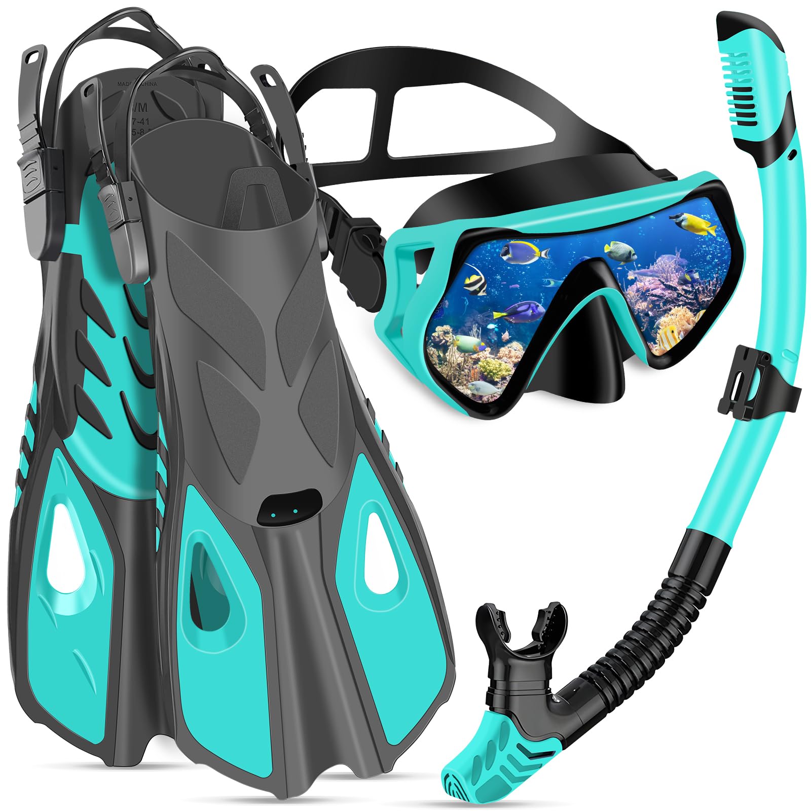 IEEILULU Set de Snorkel para Adulto, Esnórquel Settauch Set con Gafas de Buceo, Tubo de Respiración Semiseco y Aletas Ajustables, Snorkel Set para Adulto Aventura Submarina