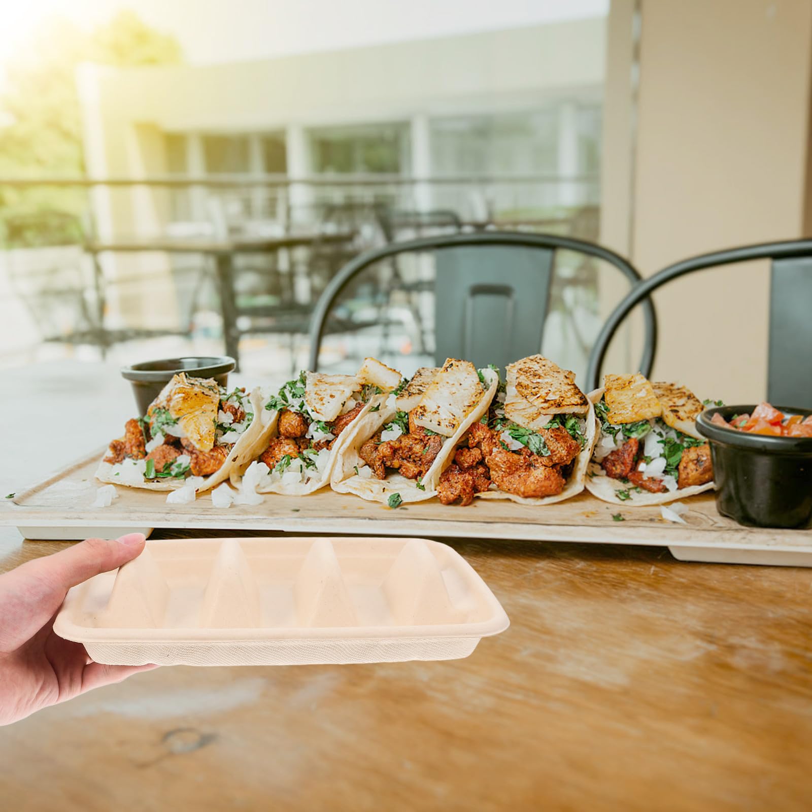 Scatole Porta Taco Monouso 50 Pezzi in Carta Beige | Tacos e Altri Cibi Simili, Leggere e Multiuso, Adatte a Cucina e Feste