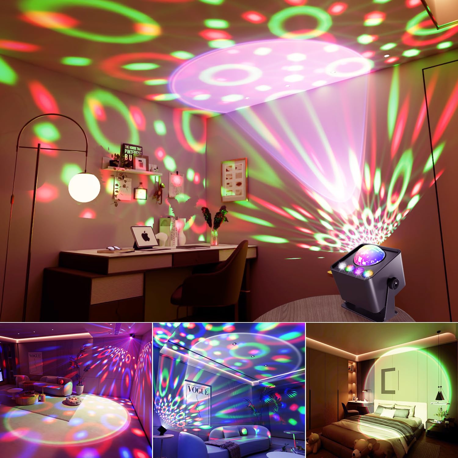 Discokugel Party Lichter Disco Licht Sonnenuntergang Lampe Projektor mit Weiß + RGB + UV + YGB Modi LED Strobe DJ Bühnenlichter für TIK Tok Live Fotografie Partys Home Room Dance Geburtstag