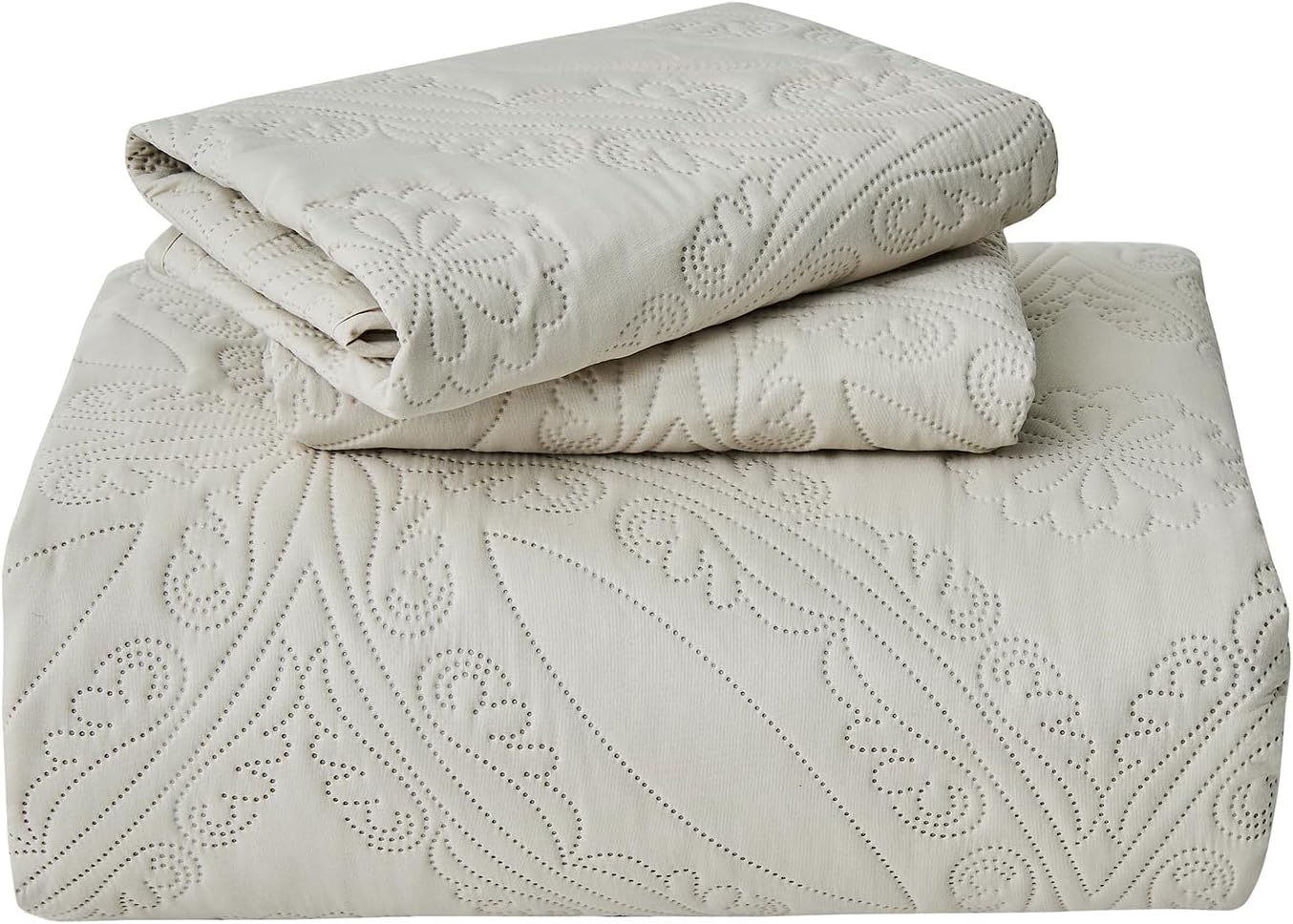 Kingnex Oversized King Bedspreads 128x120 for Extra Wide Tall King or Cal King Bed Ultrasonic Quilted Coverlet Set 3 Piece Include 1 Quilt 2 Pillowcases Beige - Image 7