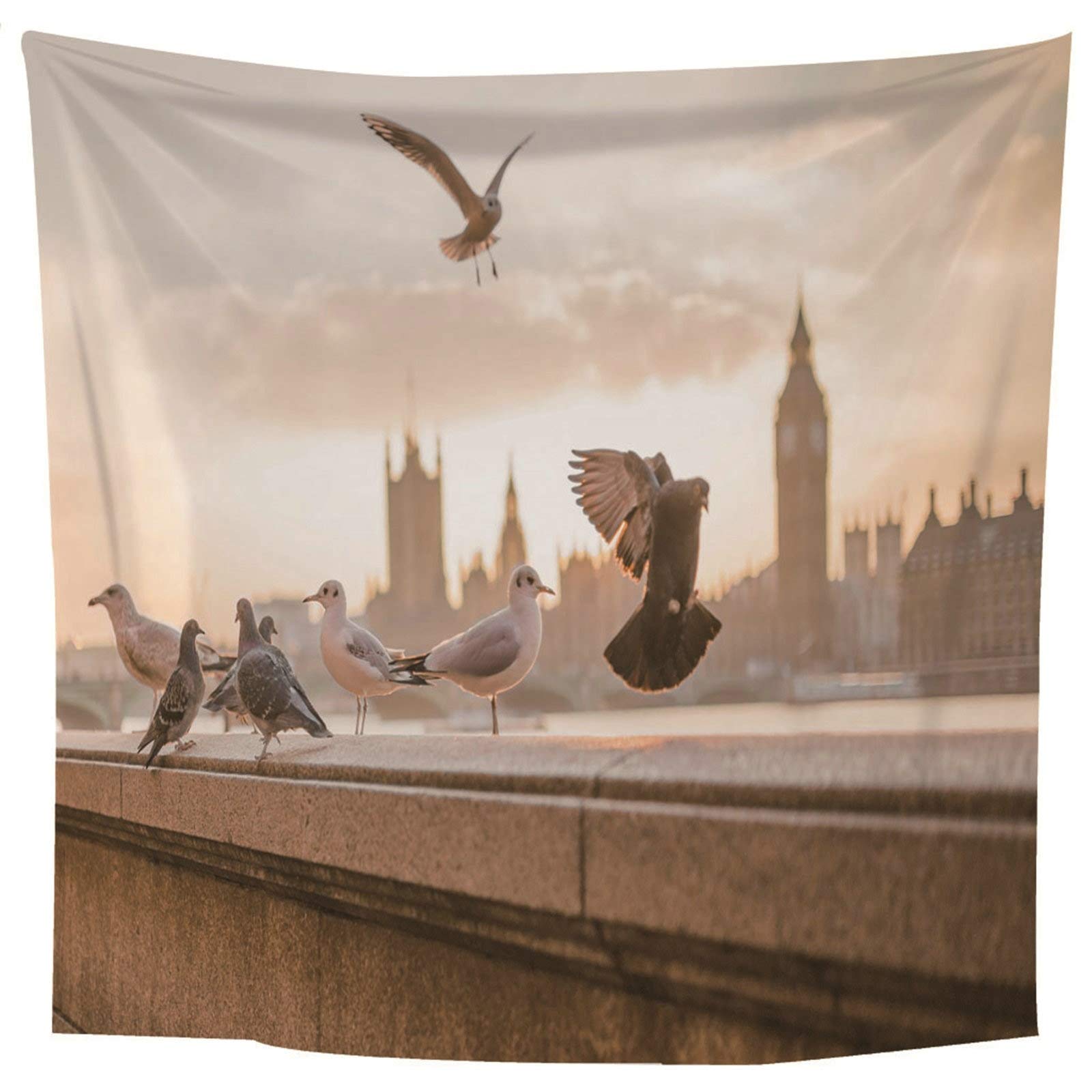 Aeici Tapiz Tela Muro Playa, Tapiz Decoracion Tapiz Paloma de pie en la barandilla- Gris Blanco, 300x260CM