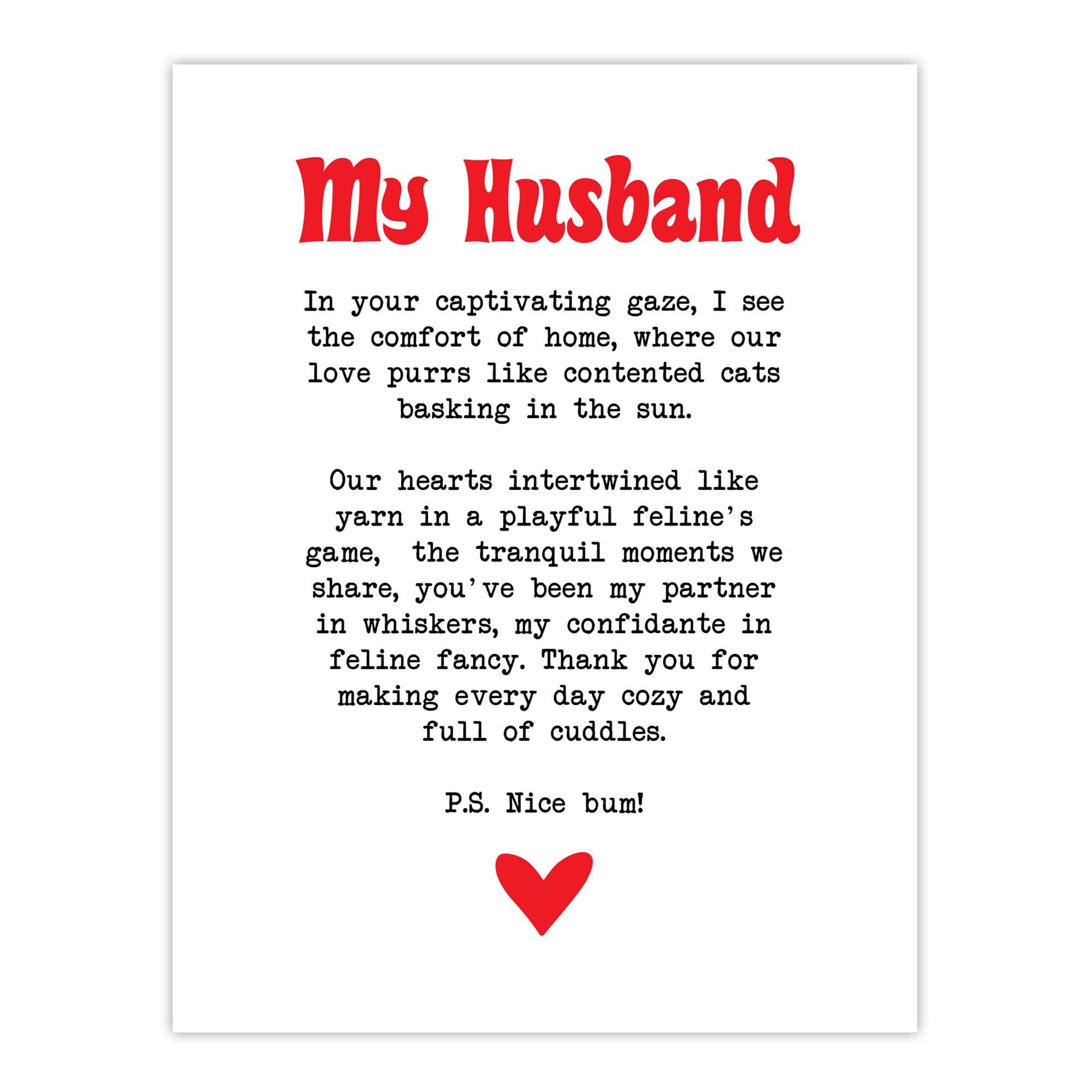 Love Poem Cat Lover Husband Romantic Poetry Fun Wall Art Poster Print