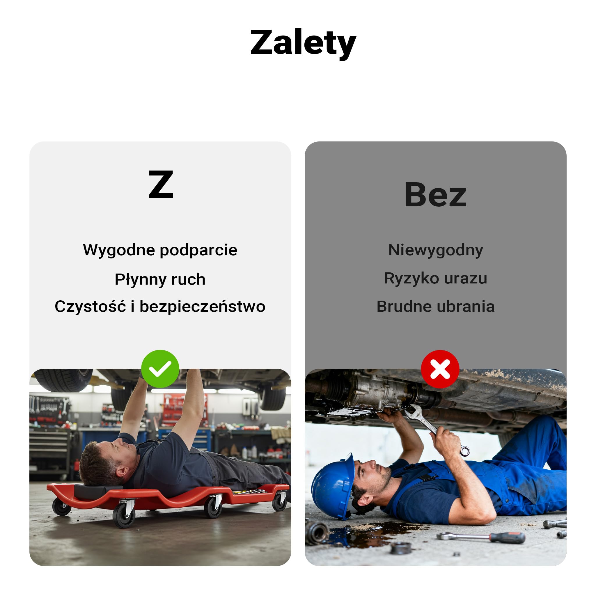 Ławka montażowa samochodowa Wiltec 102x48x12 cm do 180 kg wykonana z tworzywa sztucznego, deska na kółkach ze zdejmowanym zagłówkiem i schowkami na narzędzia, ławka na kółkach, ławka warsztatowa