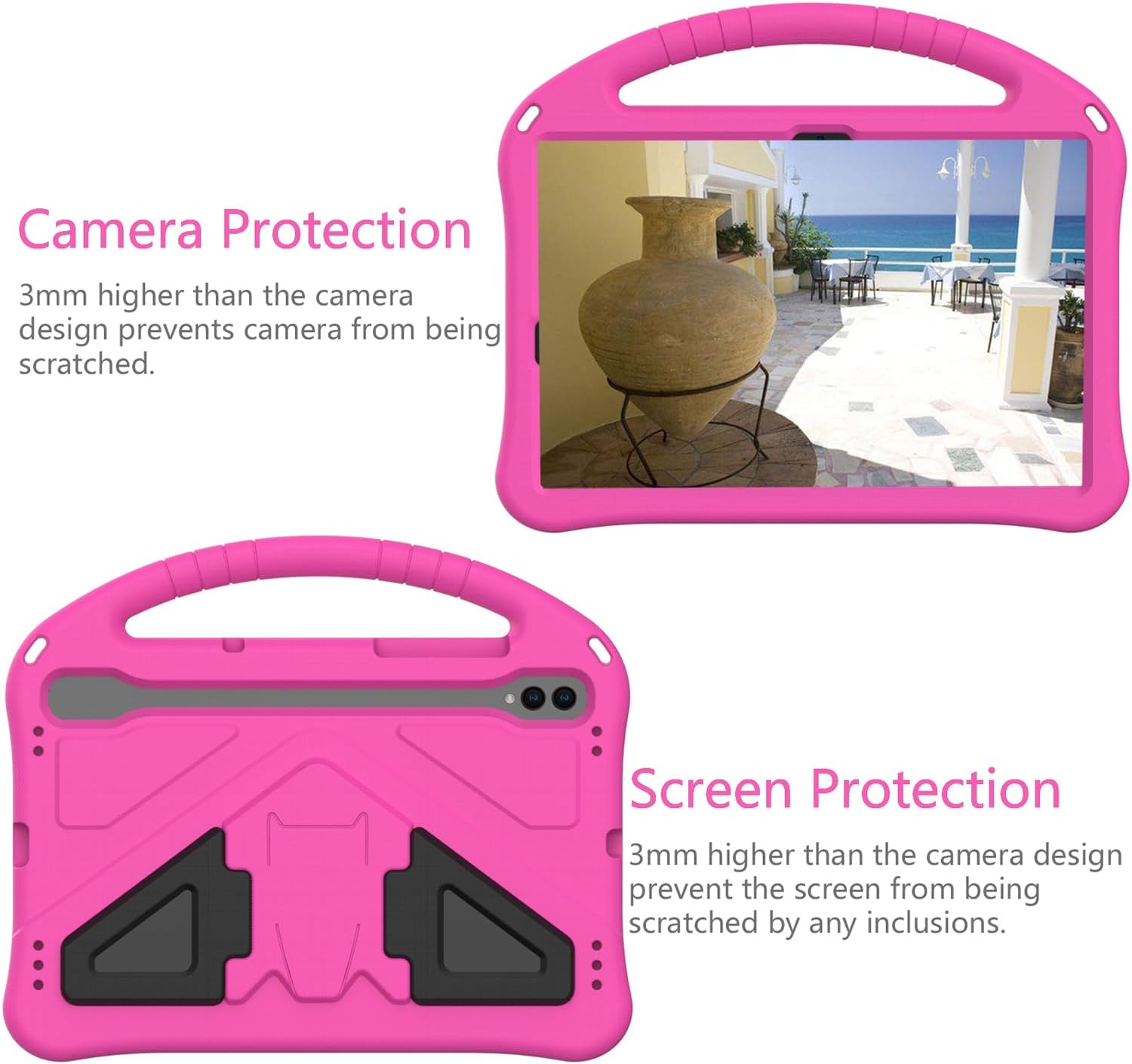 Kids Tablet Case with Handle and Kickstand Lightweight Shockproof Cover Compatible with Samsung Galaxy Tab S10 Lite S10 FE S9 FE S9 S8 S7 11 inch Rose