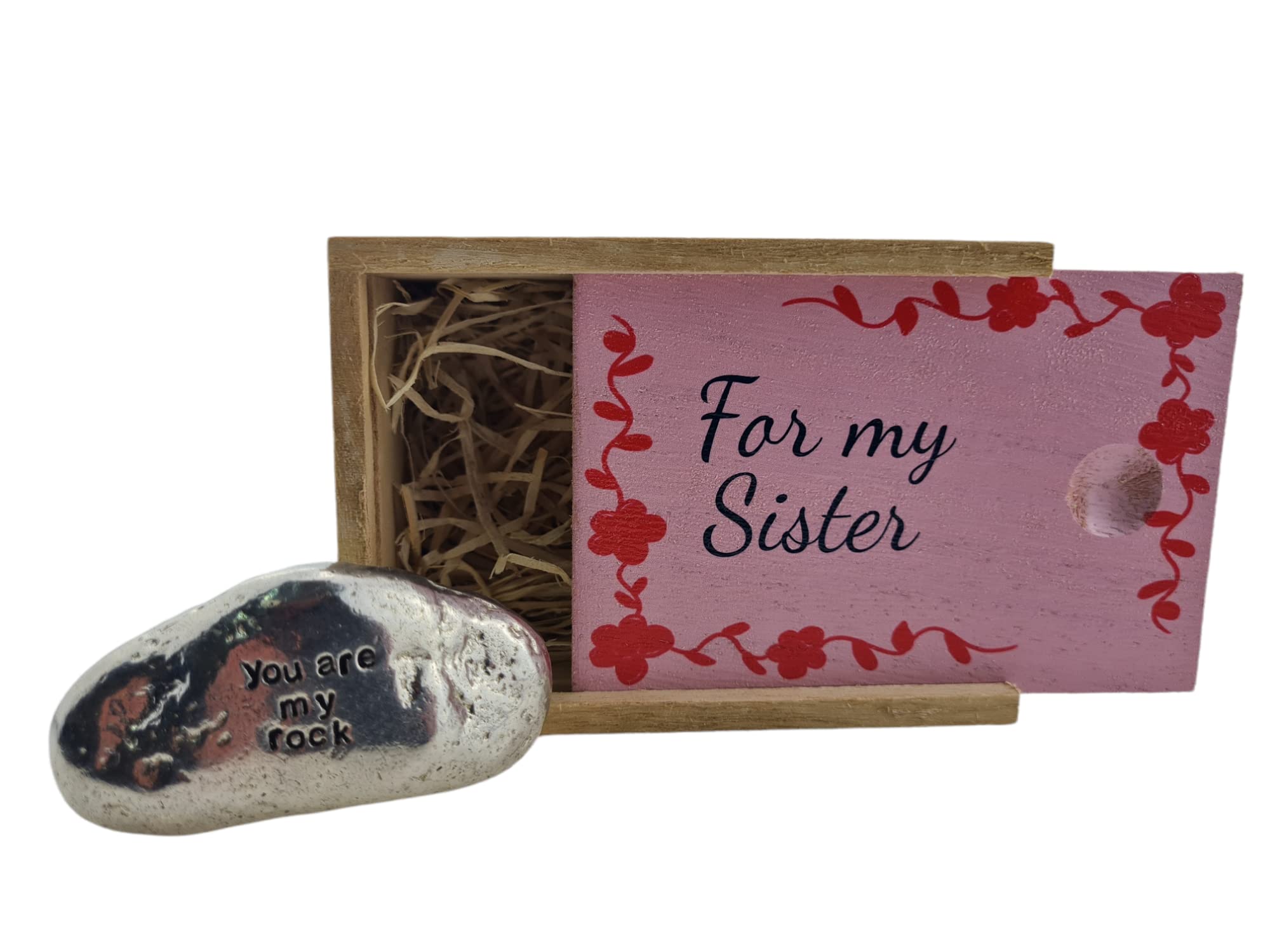 Regalo Per Sorella "You Are My Rock" - Roccia In Metallo Solido Con Scatola Legno, Idea Unica Compleanno/Anniversario