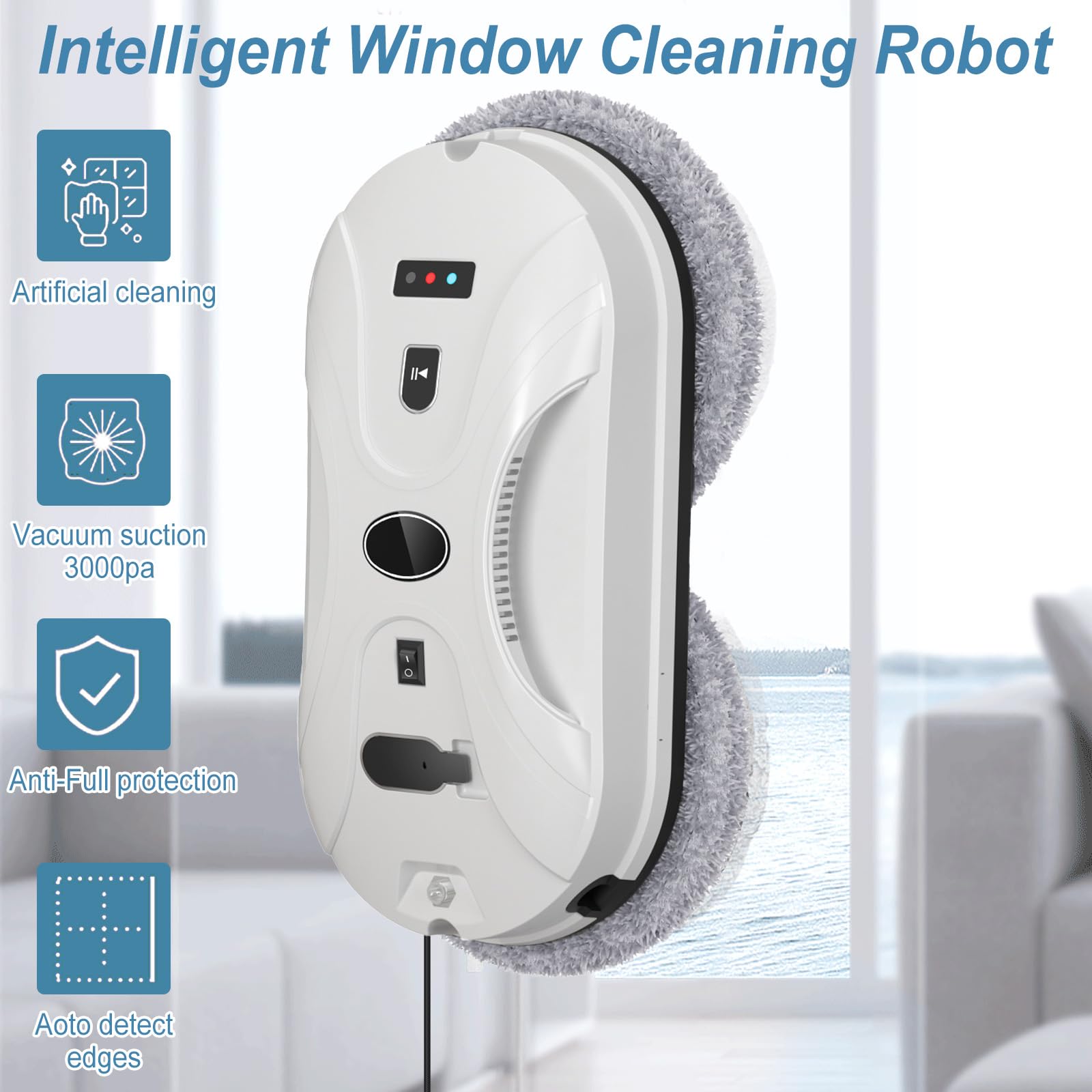 Robot limpiacristales, limpiacristales automático de 5600 Pa con mando a distancia y 10 paños; robot limpiacristales eléctrico con ventosa para cristales interiores y exteriores, azulejos