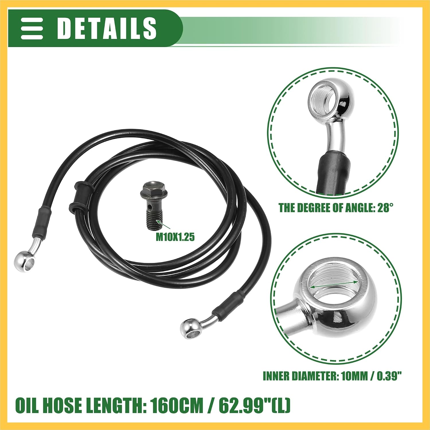 Universal Brake Hose Motorcycle ATV Dirt Bike Motocross Braided Hydraulic Brake Line Oil Hose Pipeline, 160cm, Metal, Black Silver Tone, 1 Set Auto Replacement Parts