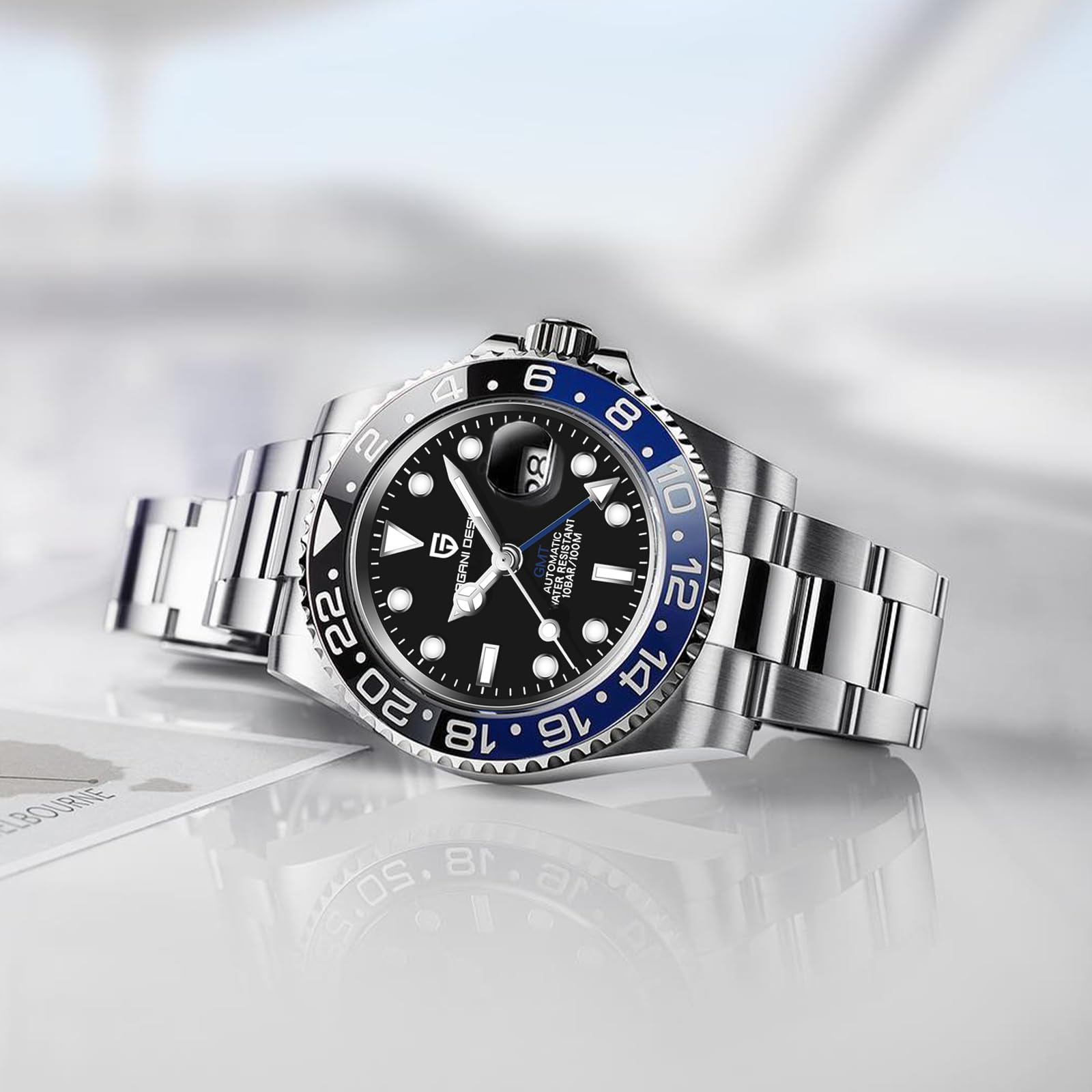 Pagani Design Uomo Meccanico GMT Acciaio Inossidabile Impermeabile Orologio Da Polso Zaffiro Vetro Acciaio Inox Ceramica Orologi Orologio per Uomo