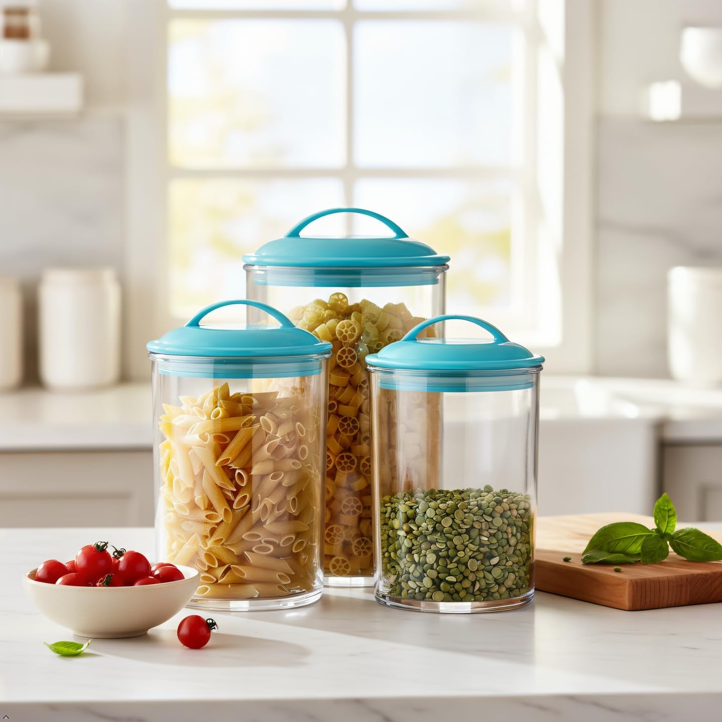 Reston Lloyd Food Storage Containers, BPA Free Airtight Canisters for Cereal, Pasta, Sugar, Coffee, Flour, Cookies, Loose Tea, for Kitchen Organization, Set of 3, Turquoise image 2