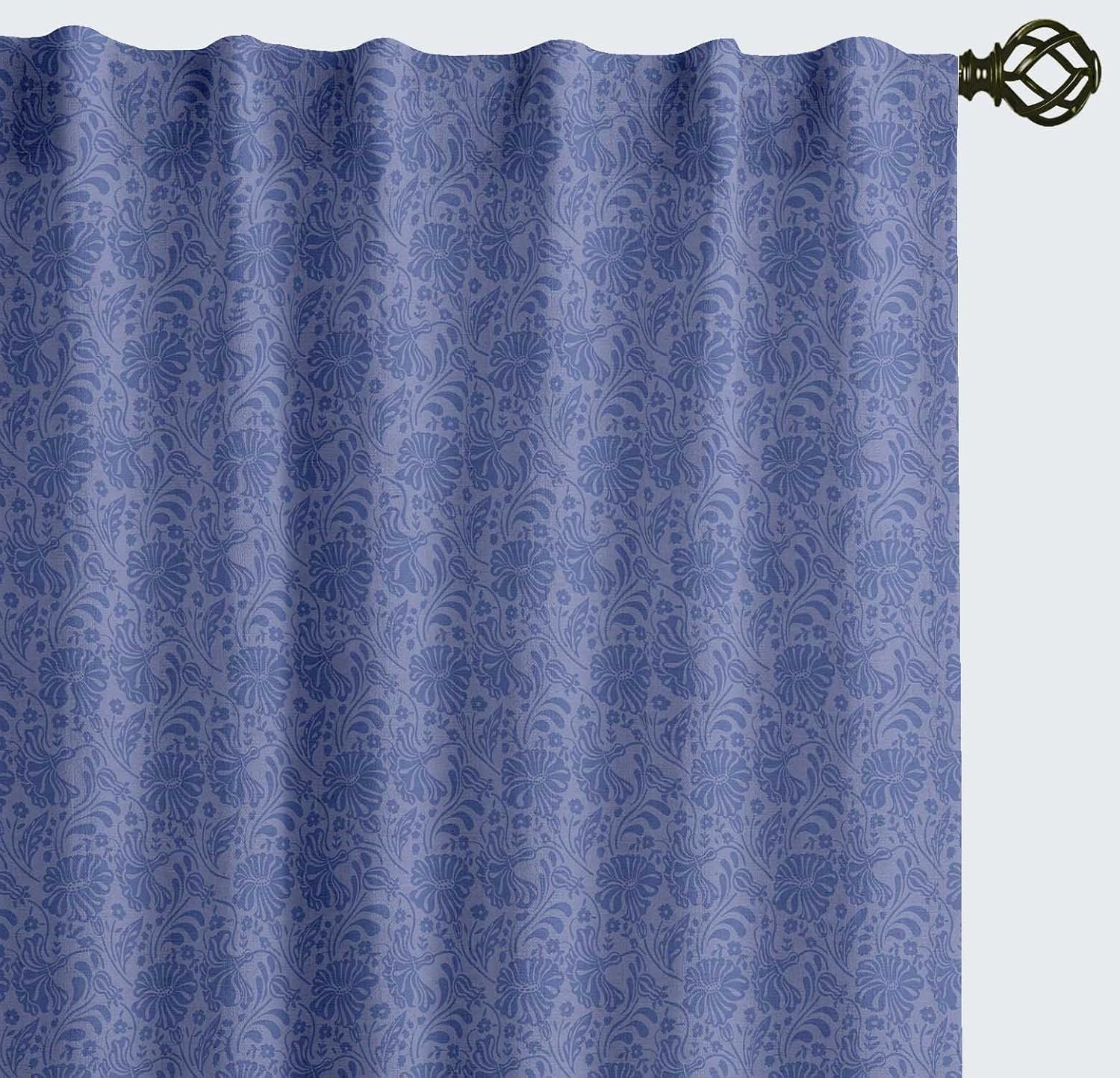 Cotton Curtains for Windows - 3-in-1 Rod Pocket/Back Tab Short Window Drapes - Light Filtering Cotton Canvas Panels - Set of 2, 52"x63" - Watercolor Print (Purple)