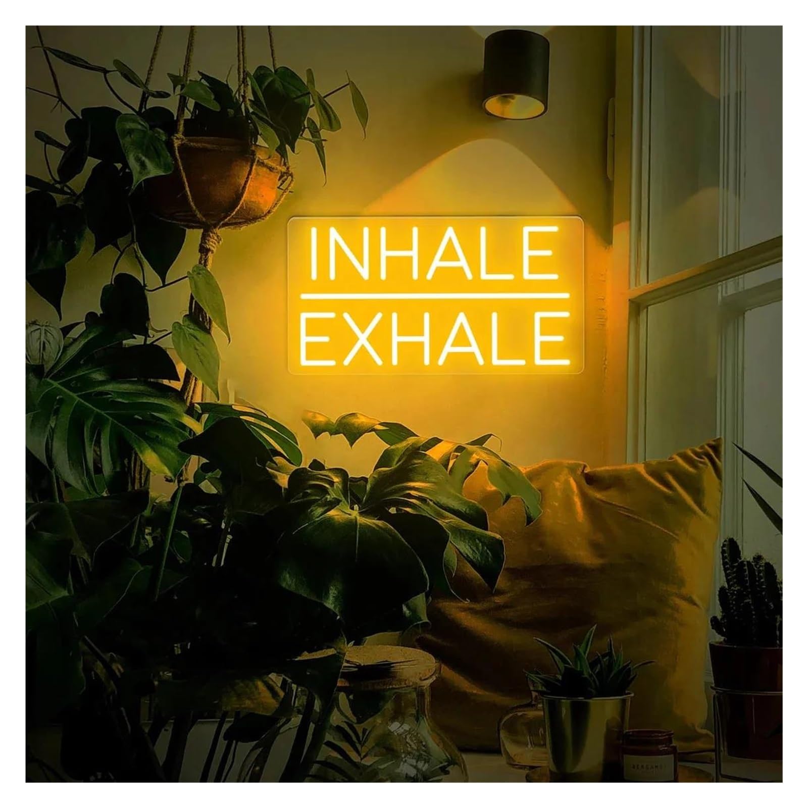 LEMST Signs Lamp Inhale Exhale Neon Sign, Fitness，Yoga Studio Decoration, Pilates Art 40x20cm(Yellow)