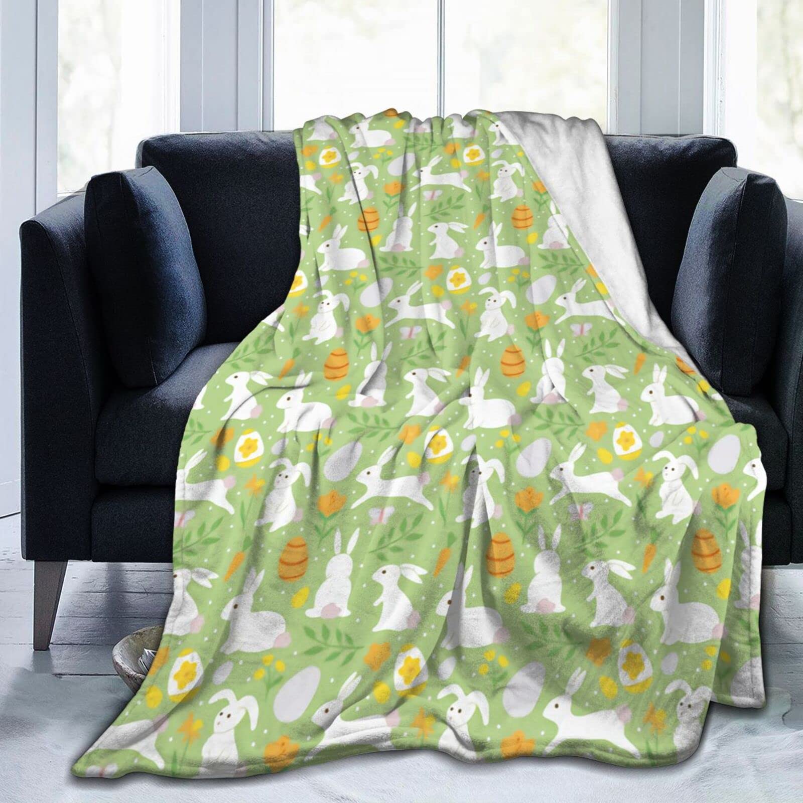 Lsjuee Easter Bunnies Throw Blanket Warm Cozy Lightweight Blankets Easter Gift Flannel Blanket for Sofa Couch Bed Office Holiday Decorative 50"X40"