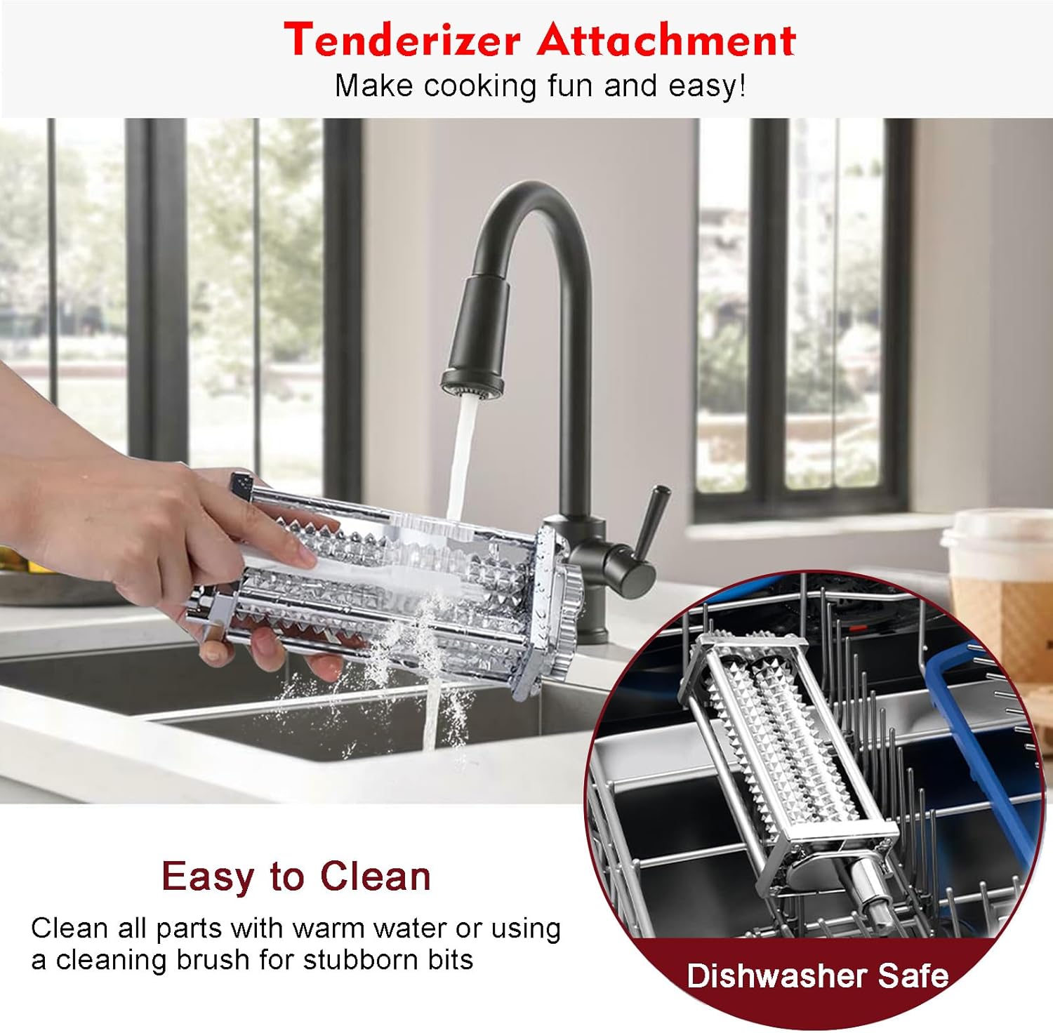 Meat Tenderizer Attachment for Kitchenaid, Updated Stainless Steel Gear Meat Tenderizer Machine, Compatible with All KitchenAid and Cuisinart Home Stand Mixers, for Tenderizing Beef/Pork/Lamb/Venison
