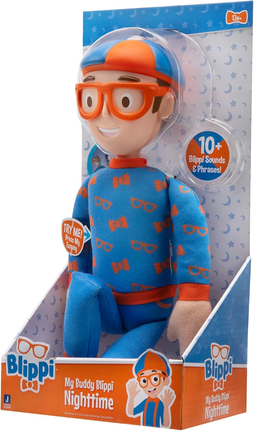 Blippi Nighttime Feature Plush, Includes 16-Inch Nighttime Feature Plush with 11 Unique Sounds and Phrases