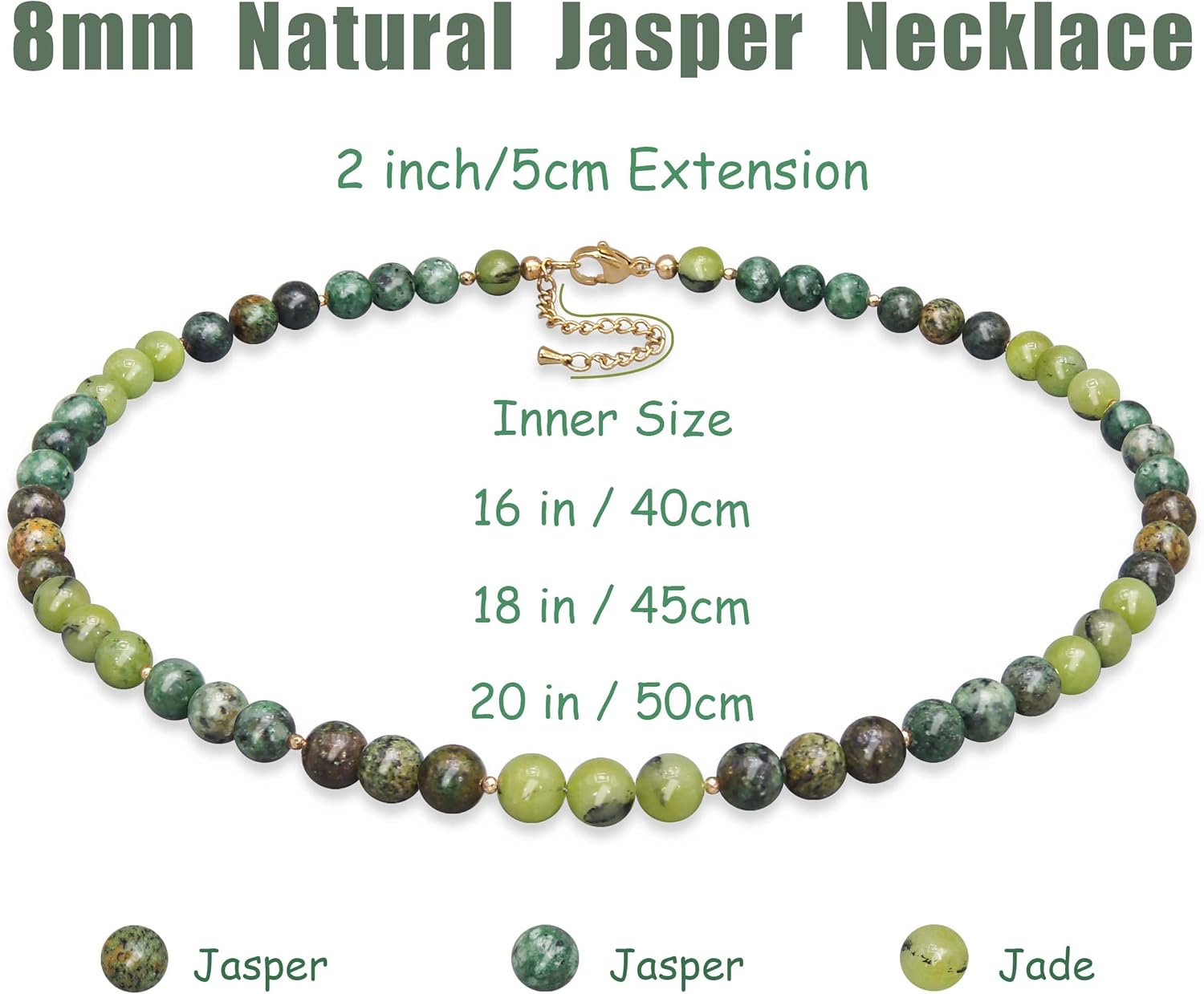 PEARLFECT Beaded Necklace for Women,8MM Jasper Stone Necklace, Handmade Fashion Jewelry Gifts,Bead Choker Necklace - Image 3