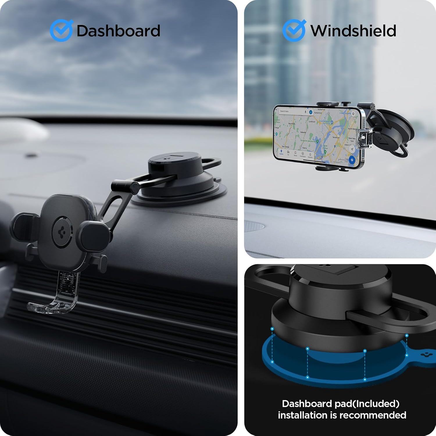 Spigen OneTap Universal Phone Holder for Car, Upgraded Two-Joint System, Adjustable Car Mount Mobile Cradle for Dashboard/Windscreen/Touchscreen Compatible with iPhone, Samsung, and More