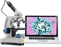 Microscópio SW150, Microscópio composto para estudantes, 40X-1000X, cabeça monocular, focagem grossa e fina, iluminação dupla, sem fio compatível com câmera de óculos e software Windows e Mac
