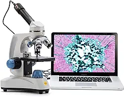 Microscópio SW150, Microscópio composto para estudantes, 40X-1000X, cabeça monocular, focagem grossa e fina, iluminação dupla, sem fio compatível com câmera de óculos e software Windows e Mac