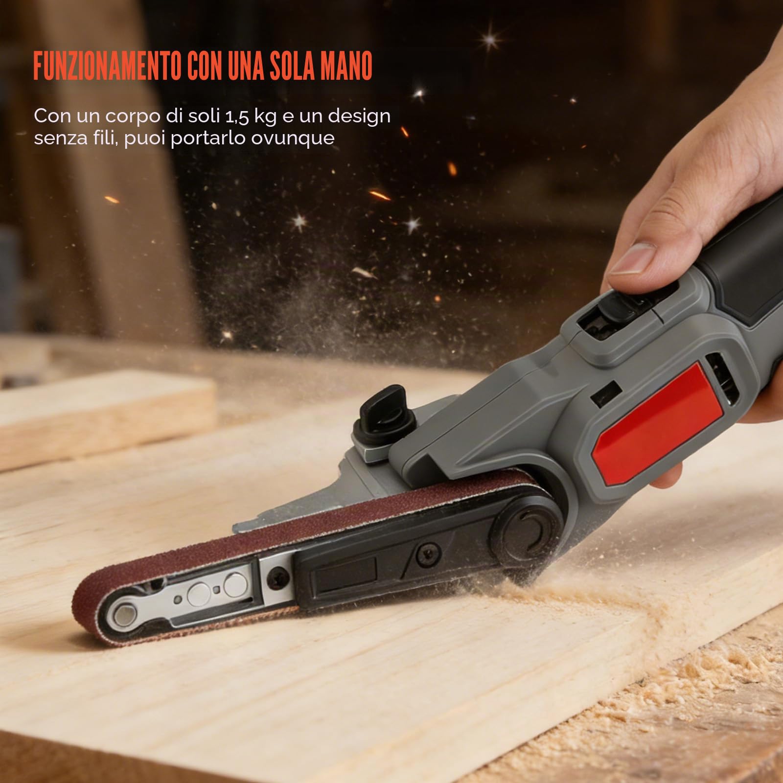 Levigatrice a nastro a batteria compatibile con Ma-kita 18V, lima a nastro senza spazzole con bracci di levigatura da 10 mm 16 nastri abrasivi 6 livelli di velocità e nastro abrasivo orientabile a 35°