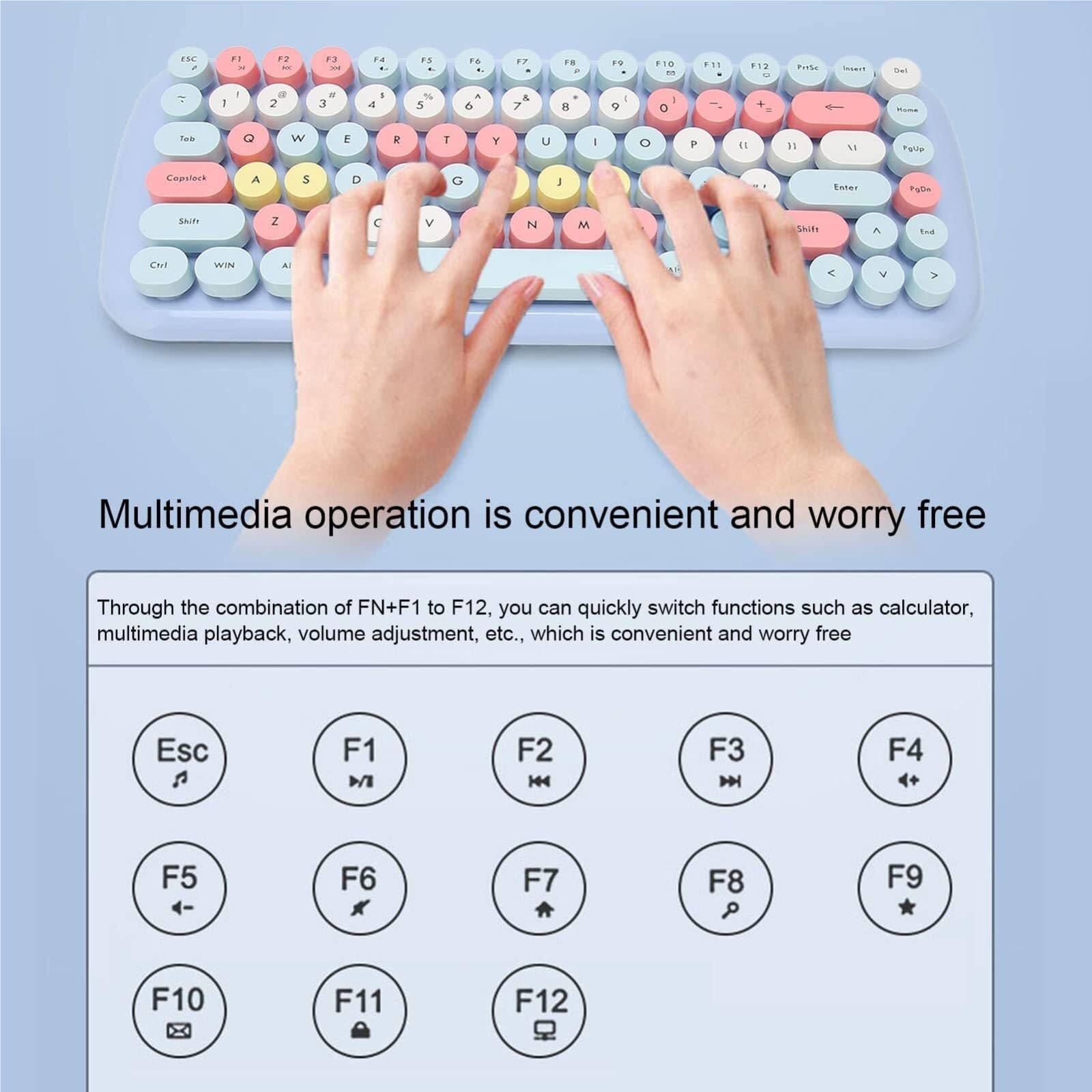 Klawiatury I Myszy Bezprzewodowa Klawiatura I Mysz Klawiatura Retro Z Okrągłymi Klawiszami Ergonomiczna Klawiatura Zestawy Klawiatura I Mysz(Milk tea color)
