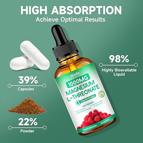 Miniatura 6 de L-treonato de magnesio 1000 mg, treonato de magnesio con teanina, apigenina y bálsamo de limón, magnesio líquido para la salud del cerebro, sueño y