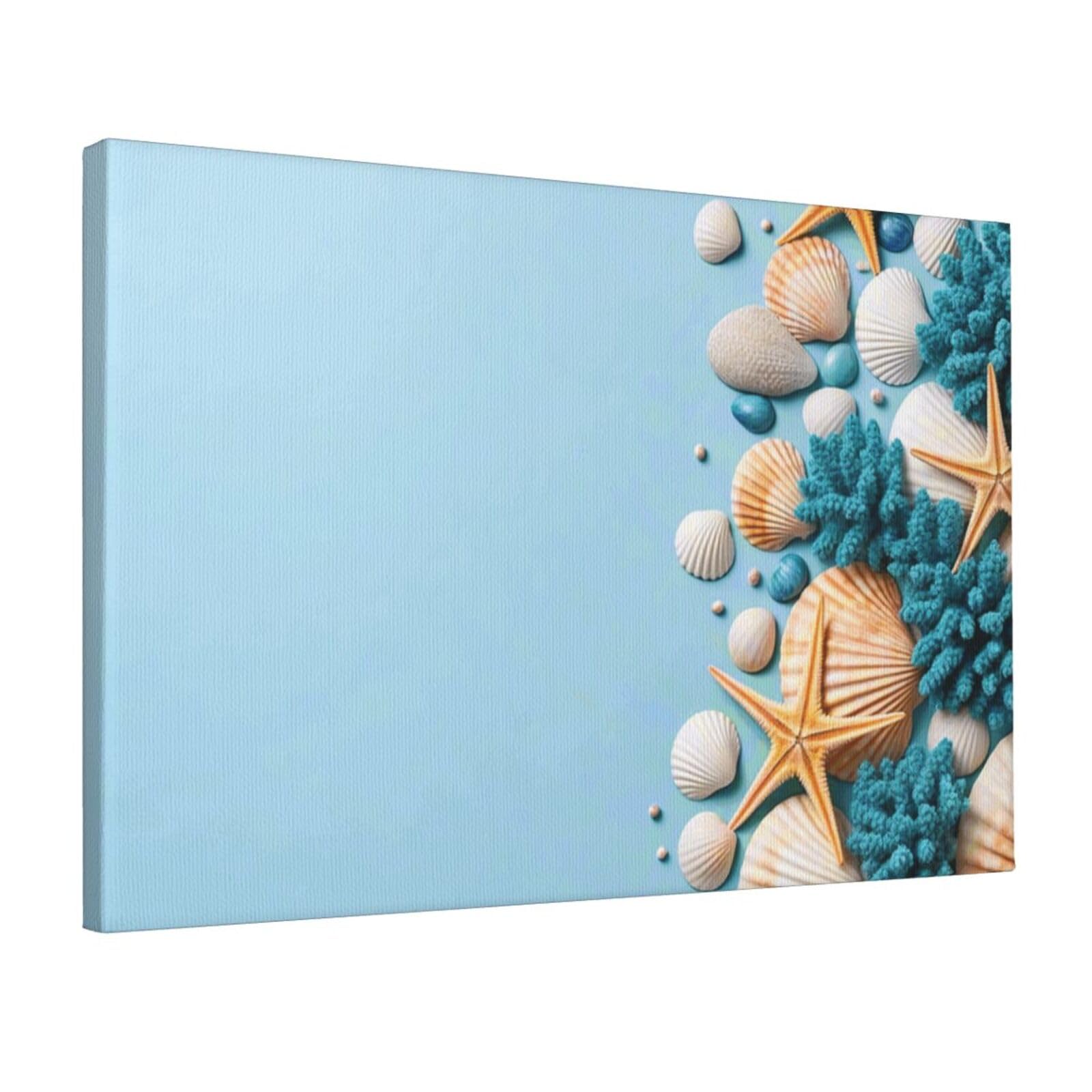 Fodpand Ocean Seashells Summer Unframed Canvas Wall Art,Modern Posters Print Wall Decor Canvas Oil Painting For Bedroom Living Room Bathroom Wall Hanging Artwork Ready To Hang 12"X18"