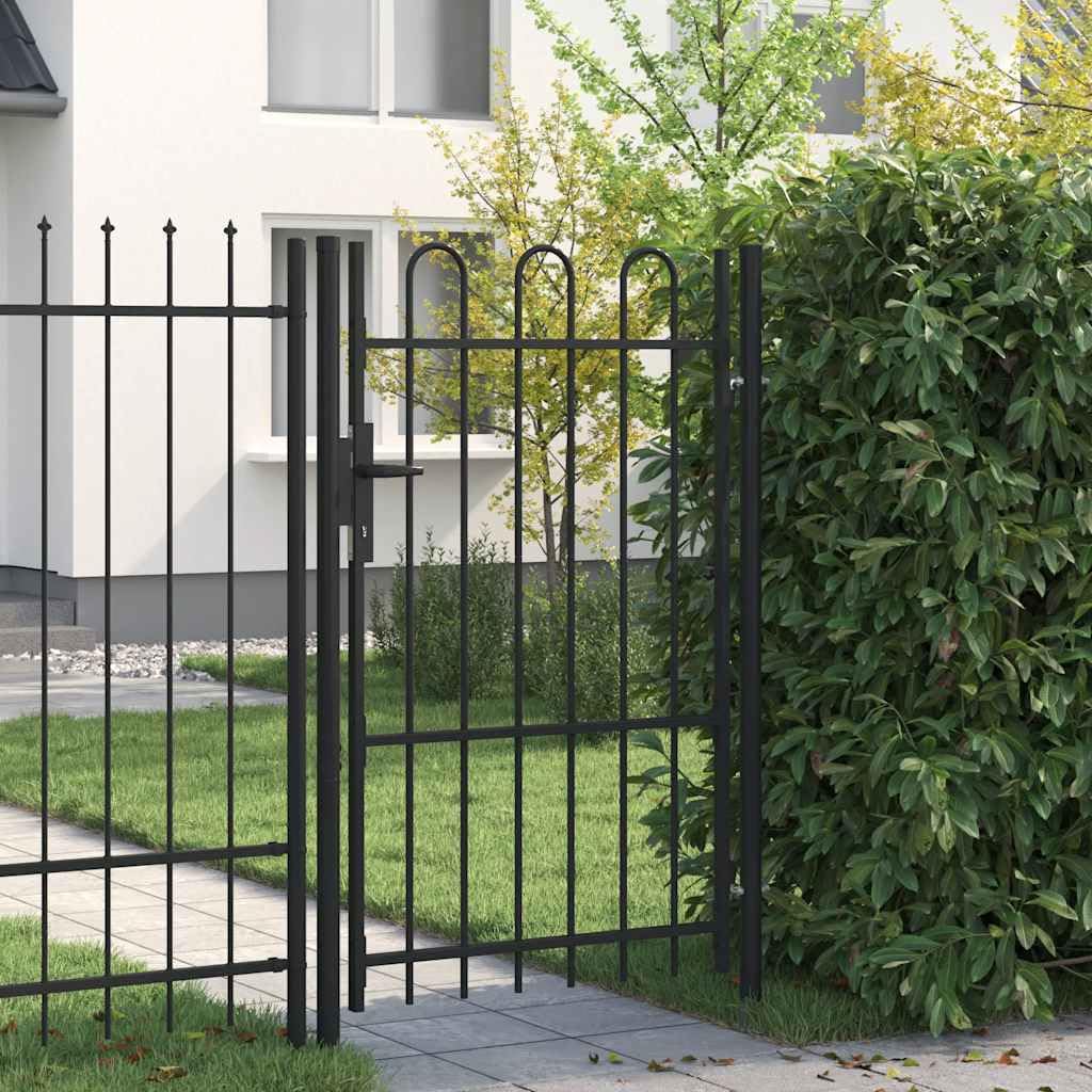 vidaXL Portillon Simple Porte BOXTEL avec Dessus Arqué Portail de Jardin Porte de Jardin Barrière de Jardin Terrasse Patio Extérieur Acier 1x1,5 m Noir