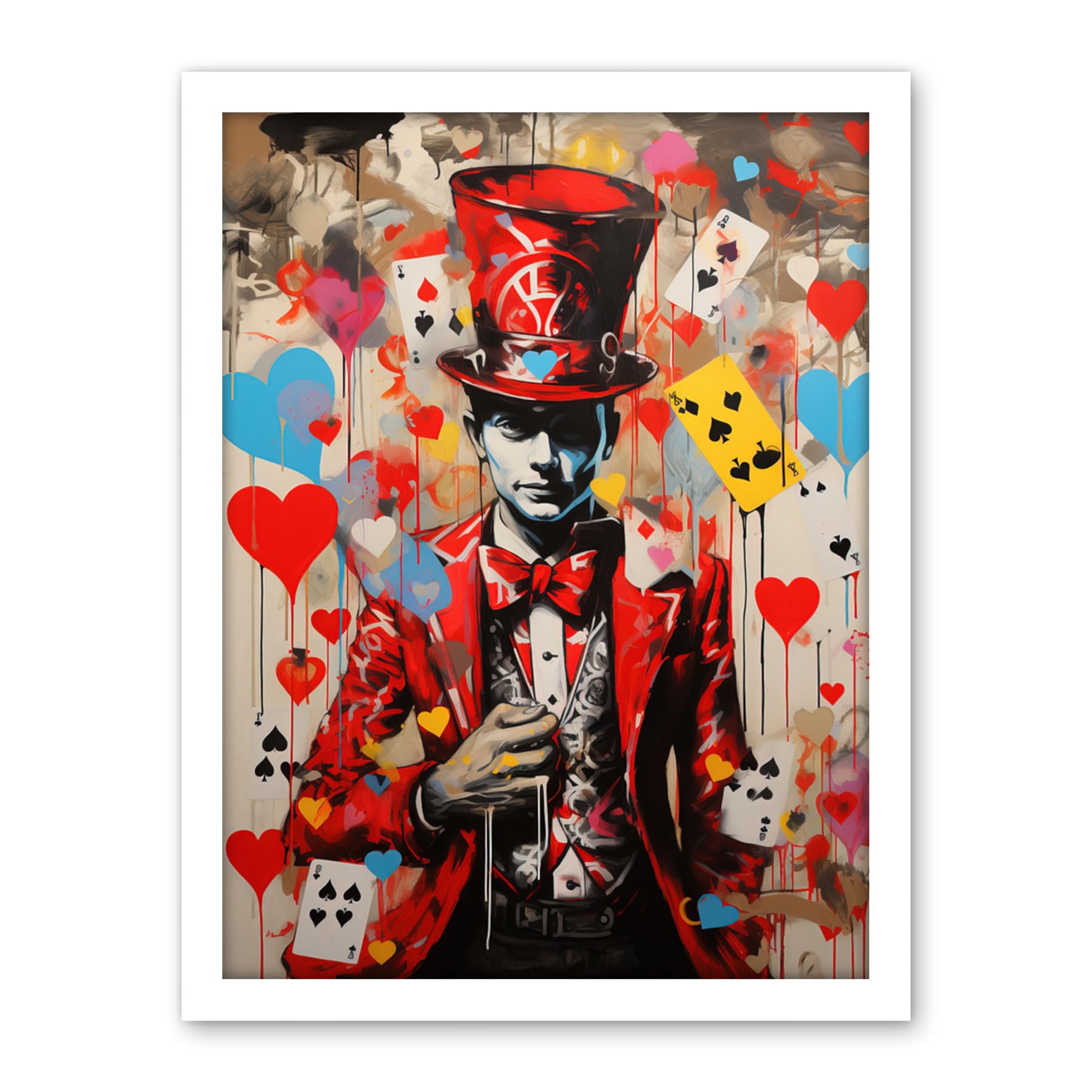 Artery8 The King of Hearts Modern Magician Magical Artwork Playing Cards Artwork Framed Wall Art Print 18X24 Inch