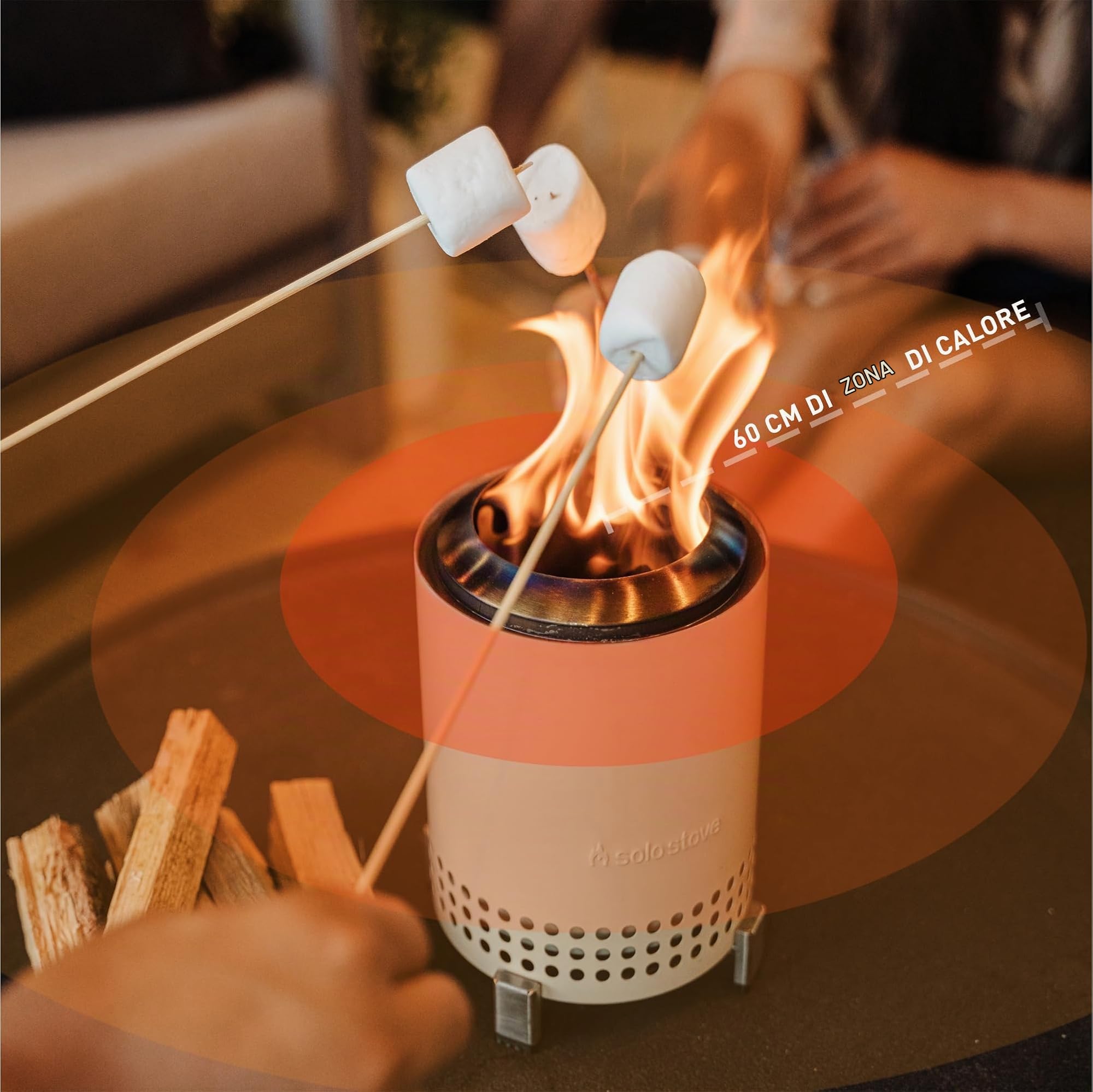 Solo Stove Mesa Braciere da tavolo da esterno | Mini camino portatile a bassa emissione di fumo, Alimentato a pellet o legna, acciaio inossidabile, con supporto, borsa, 17,5 x 13 cm, 635 g, Grigio