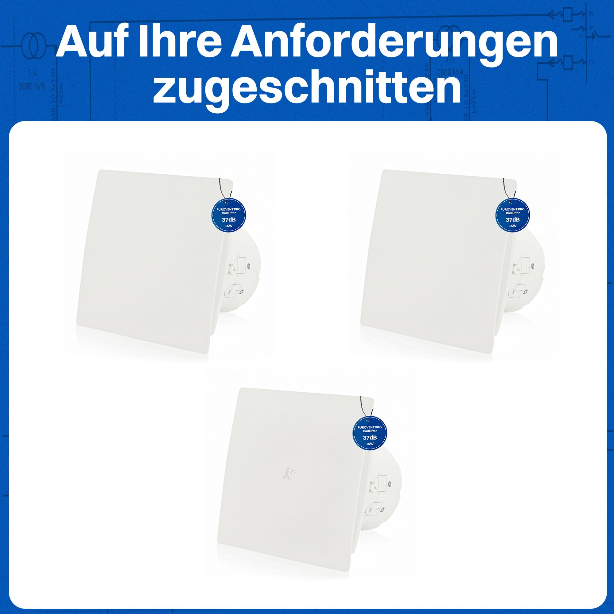 Intratec PUROVENT PRO Badlüfter mit Feuchtigkeitssensor – IPX4 Lüfter 100mm 98m³/h 37dB 230V Bad Badezimmer für einfache Wand- & Deckenmonatge – 160 x 98 x 98mm