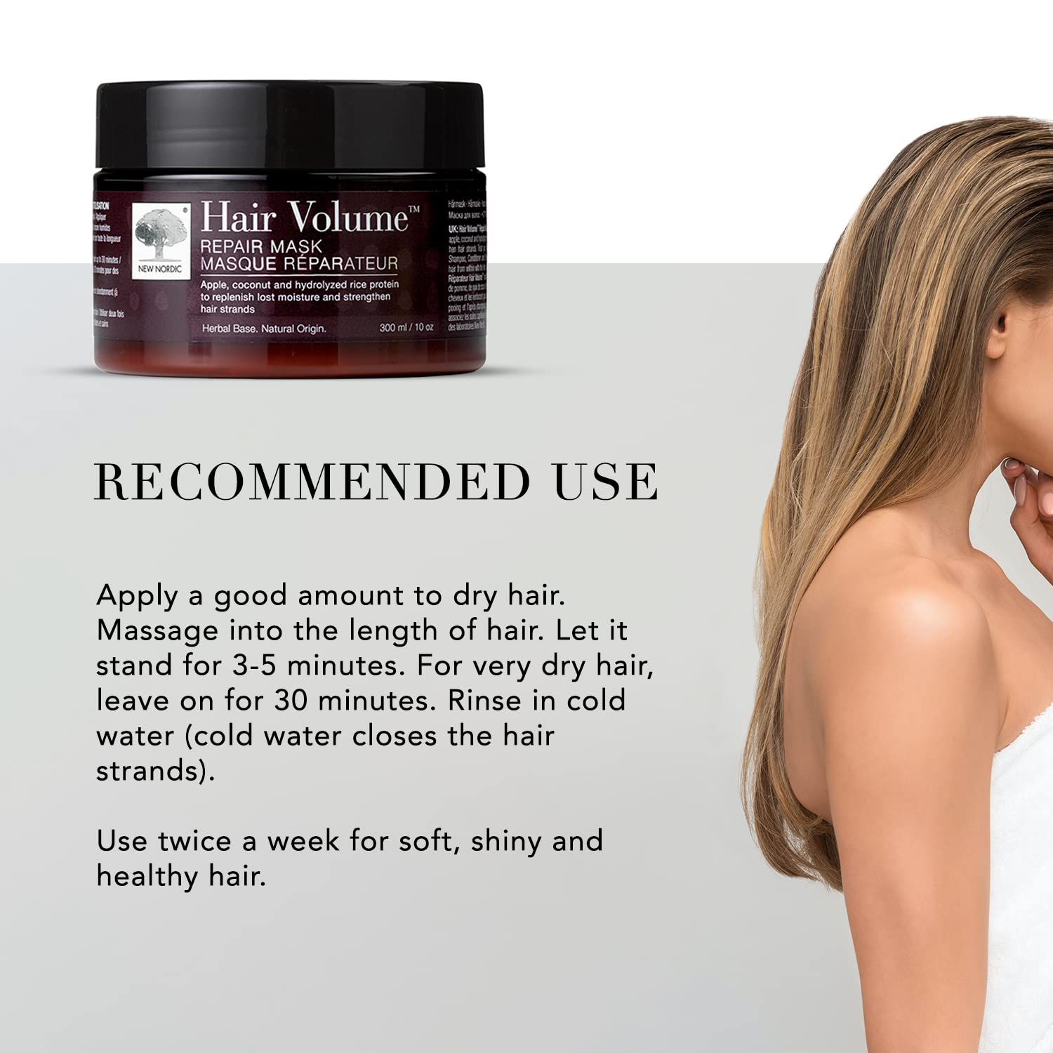 New Nordic Hair Volume Repair Mask, Promote Hair Growth for Dry Damaged Hair, Coconut & Castor Oil, Balance - Image 4