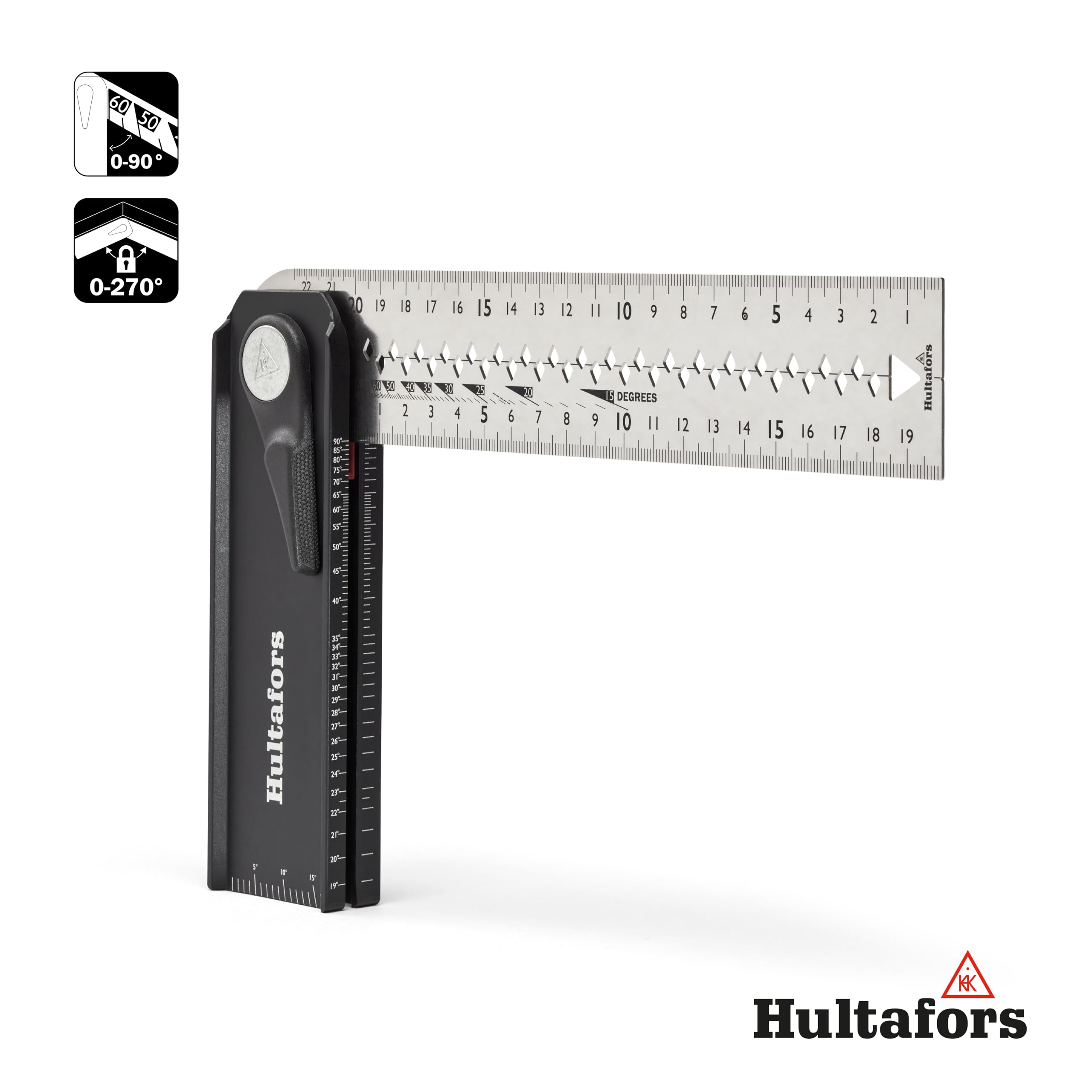 Verstellbarer Winkel von Hultafors I CNC gefräst I Made in EU I Rotierbares Winkeleisen mit Mittellinie und Anreißkerben I Toleranz von ±0,06° (±1 mm/m) I 256023