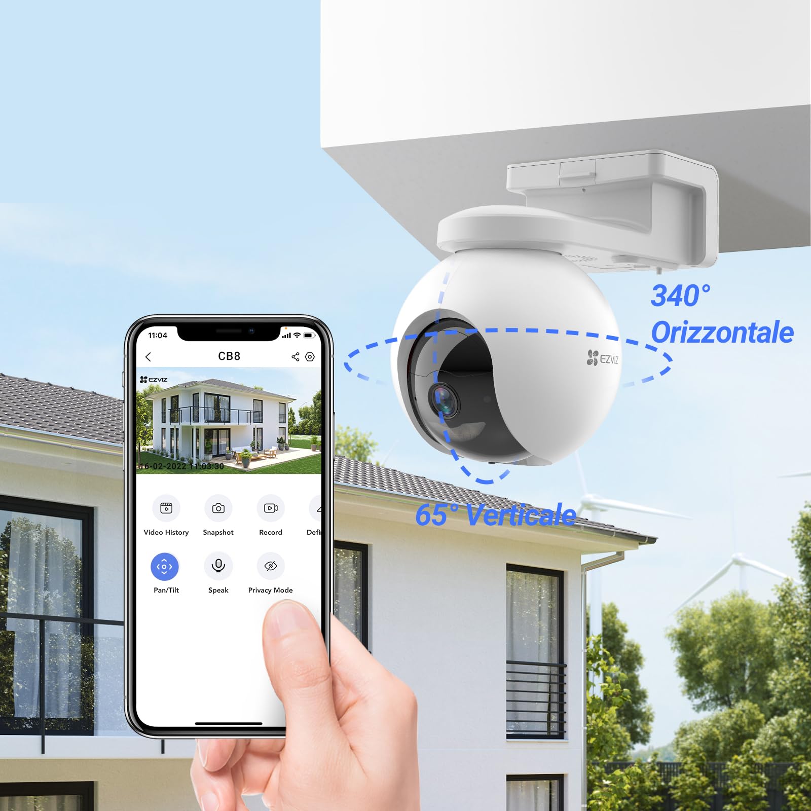 EZVIZ Telecamera WiFi da Esterno 3MP Motorizzata, Telecamera WiFi di Sorveglianza, Videocamera Esterna Pan&Tilt con Copertura Visiva a 360° 210 giorni da 10400 mAh, CB8 Kit - Vista 6