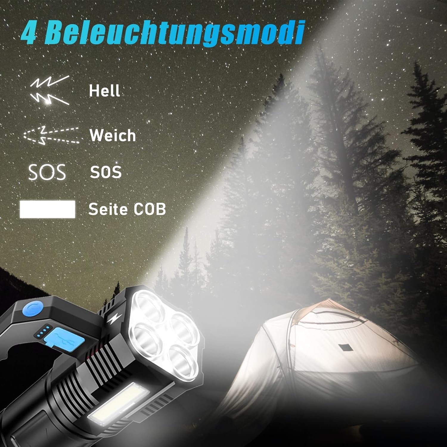 Torche Lampe De Poche XHP50 LED USB Rechargeable, 5000LM Lampe Torche LED Zoomable Ultra Puissante 4 Modes Étanche Lampe Pour Camping, Randonnée, D' Urgence (Batterie Incluse