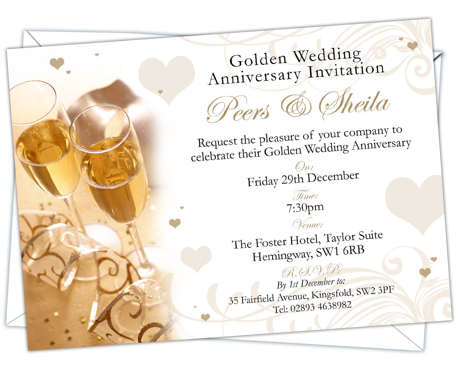 Personalised Golden Wedding 50th Anniversary Invitations (Design Code: GWA 017) (Pack of 76)