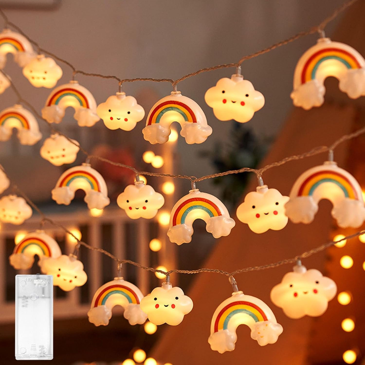 Cloud Rainbow Fairy Lights, Fairy Lights for Children's Room, LED Fairy Lights, Battery Operated, LED Fairy Lights Cloud Rainbow Design, Fairy Lights Indoor Outdoor for Garden, Wedding, Room — image 1