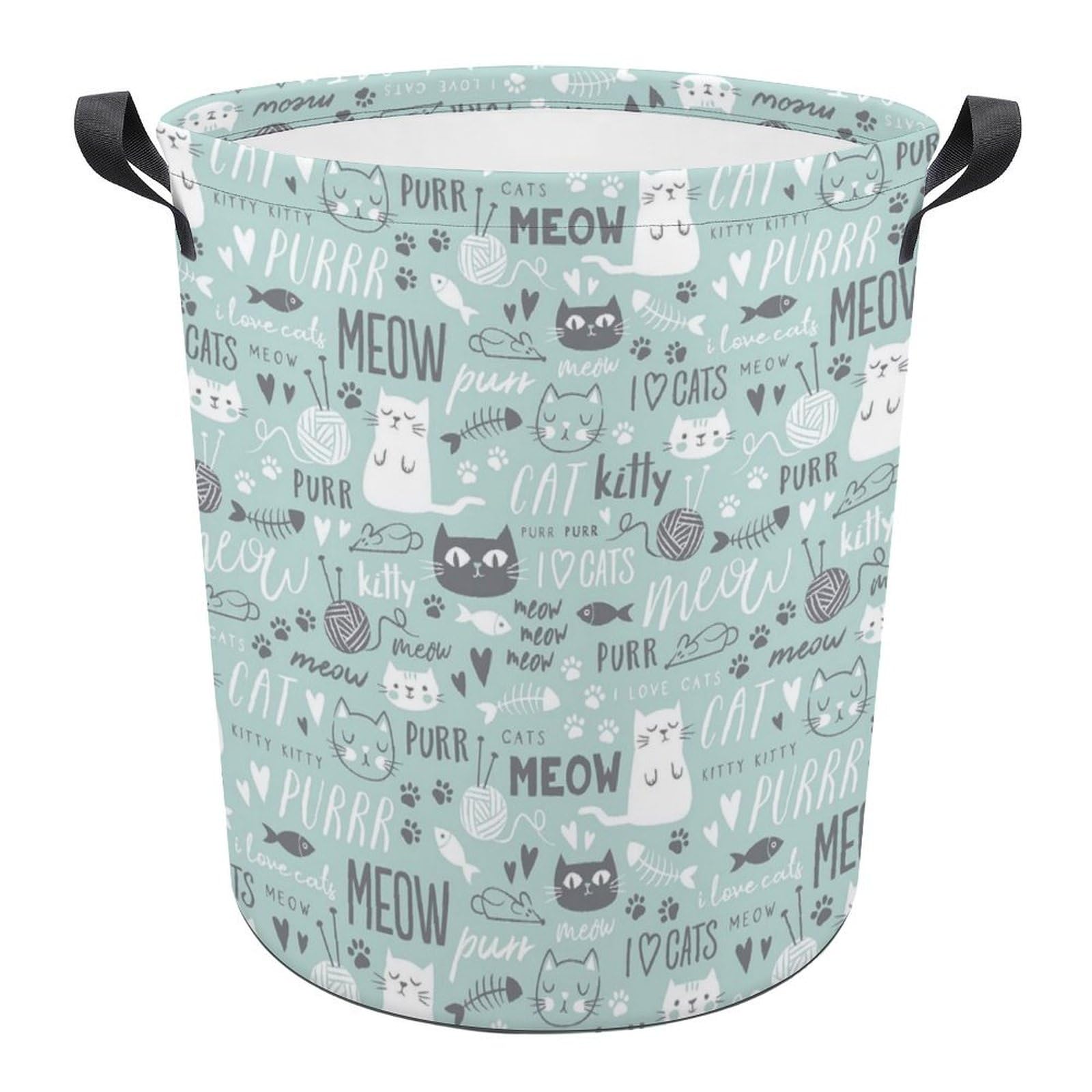 Jzemdybill As Shown Laundry Hamper, Cute Green Cat Laundry Basket, Washing Basket With Handle