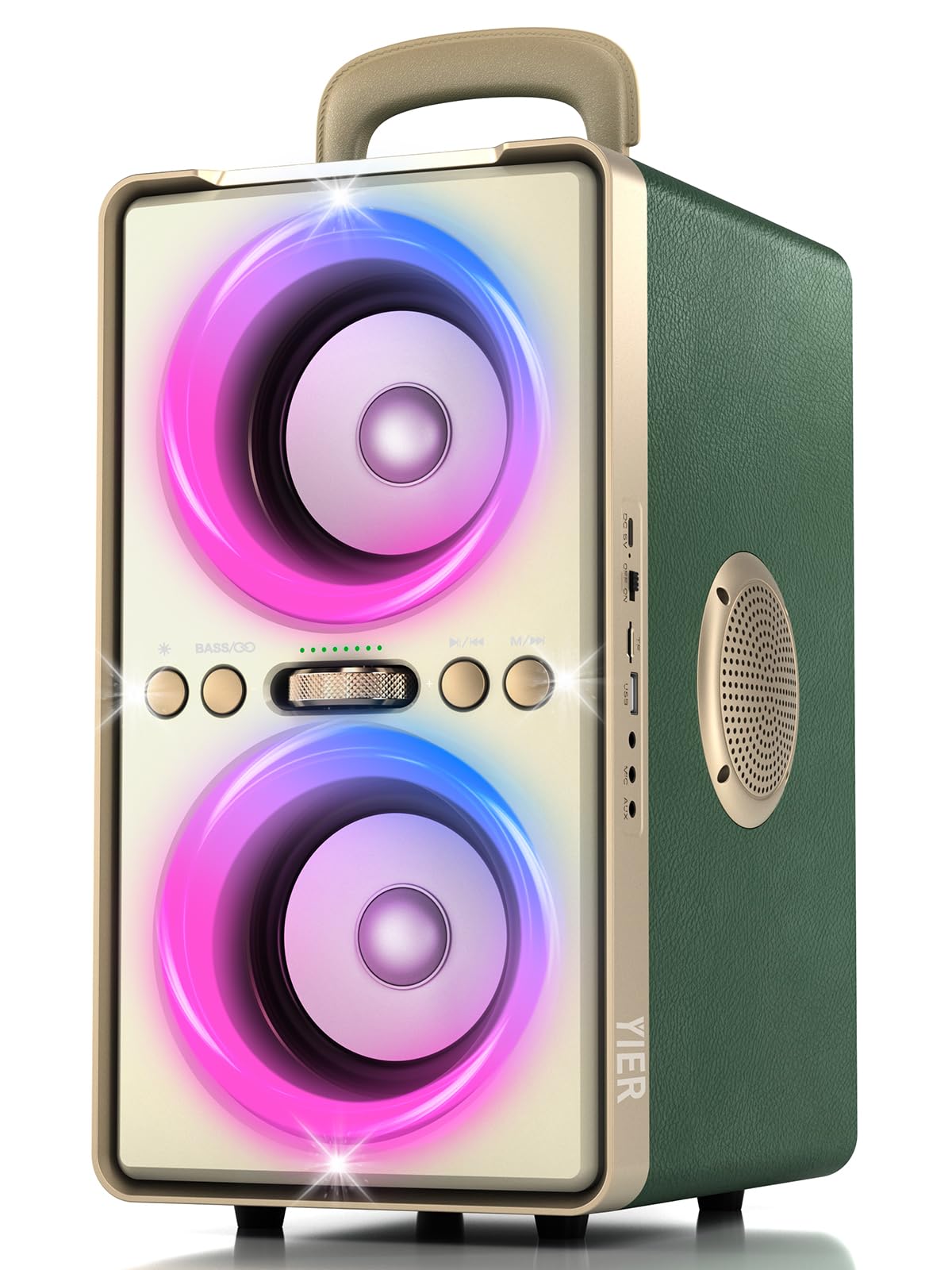 YIER Bluetooth Speaker, 240W Peak Loud Party Speaker with Big Bass, 20H Playtime, TWS, BT5.3, Large Portable Wireless Boom Box with LED Light for Outdoor Backyard Beach Home (Leather Dark Green)