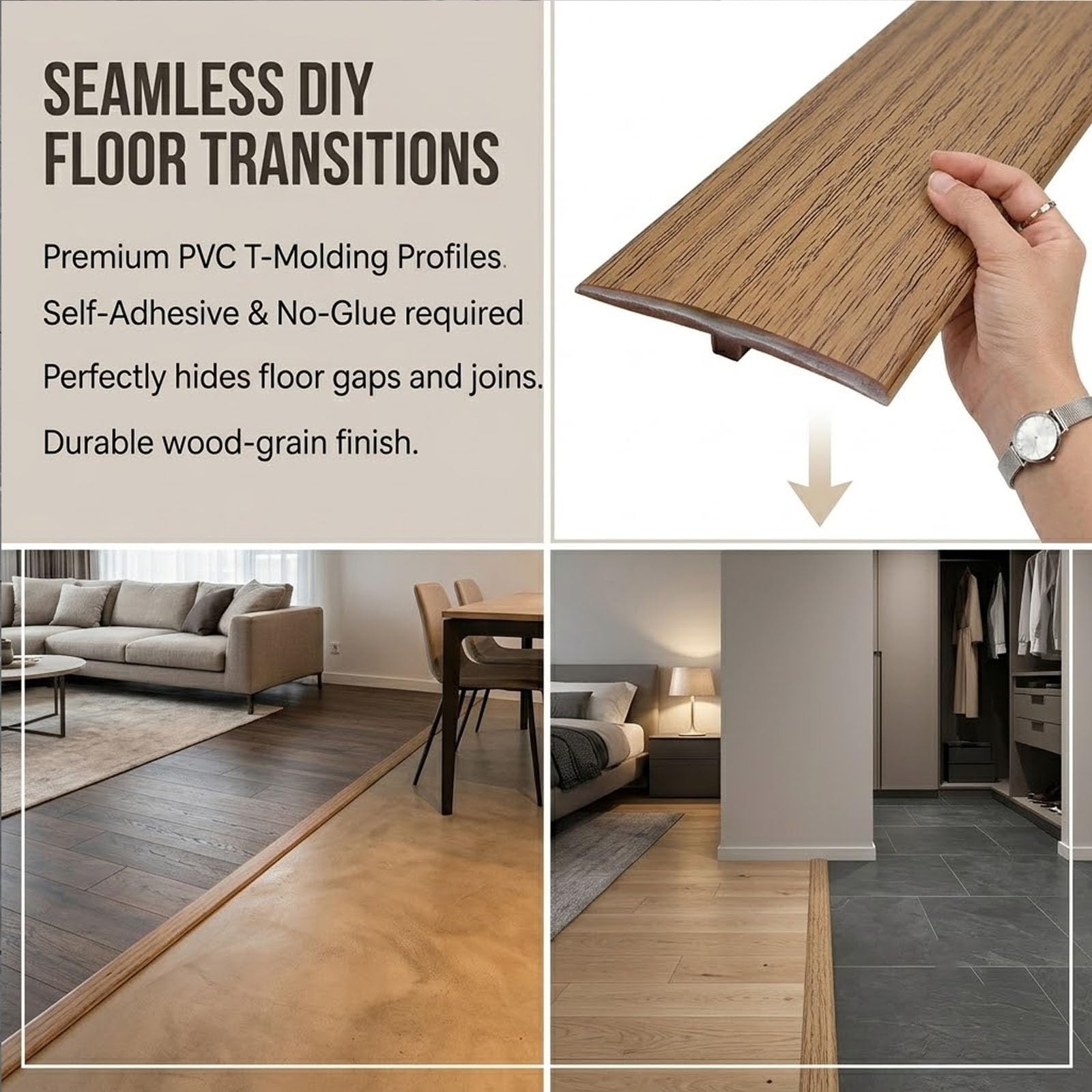 5cm Perfil de Transición para Suelo Para Puertas, Perfil en T 1-10m, Tiras de Umbral para Puertas Autoadhesivas PVC para Transiciones Entre Baldosas Suelos de Madera(Maple Wood Grain,5cmx700cm)