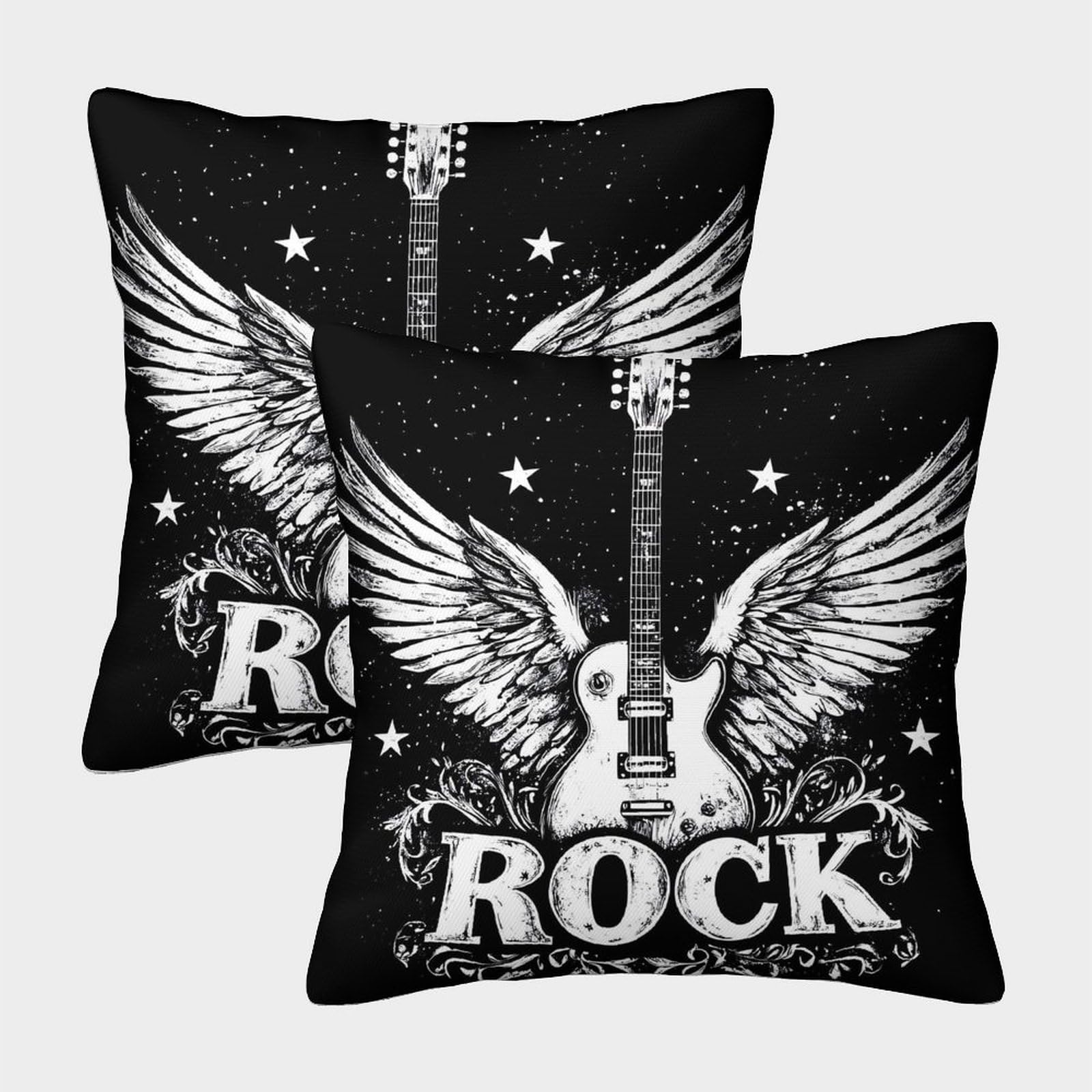FELASBUID Rock Guitar Wings—Vintage Rock Design Style Pillow Covers 2 Pack Cozy Pillowcases Available All Seasons Cushion Case with Invisible Zipper Decorative Sofa for Living Room Bedroom 45x45cm