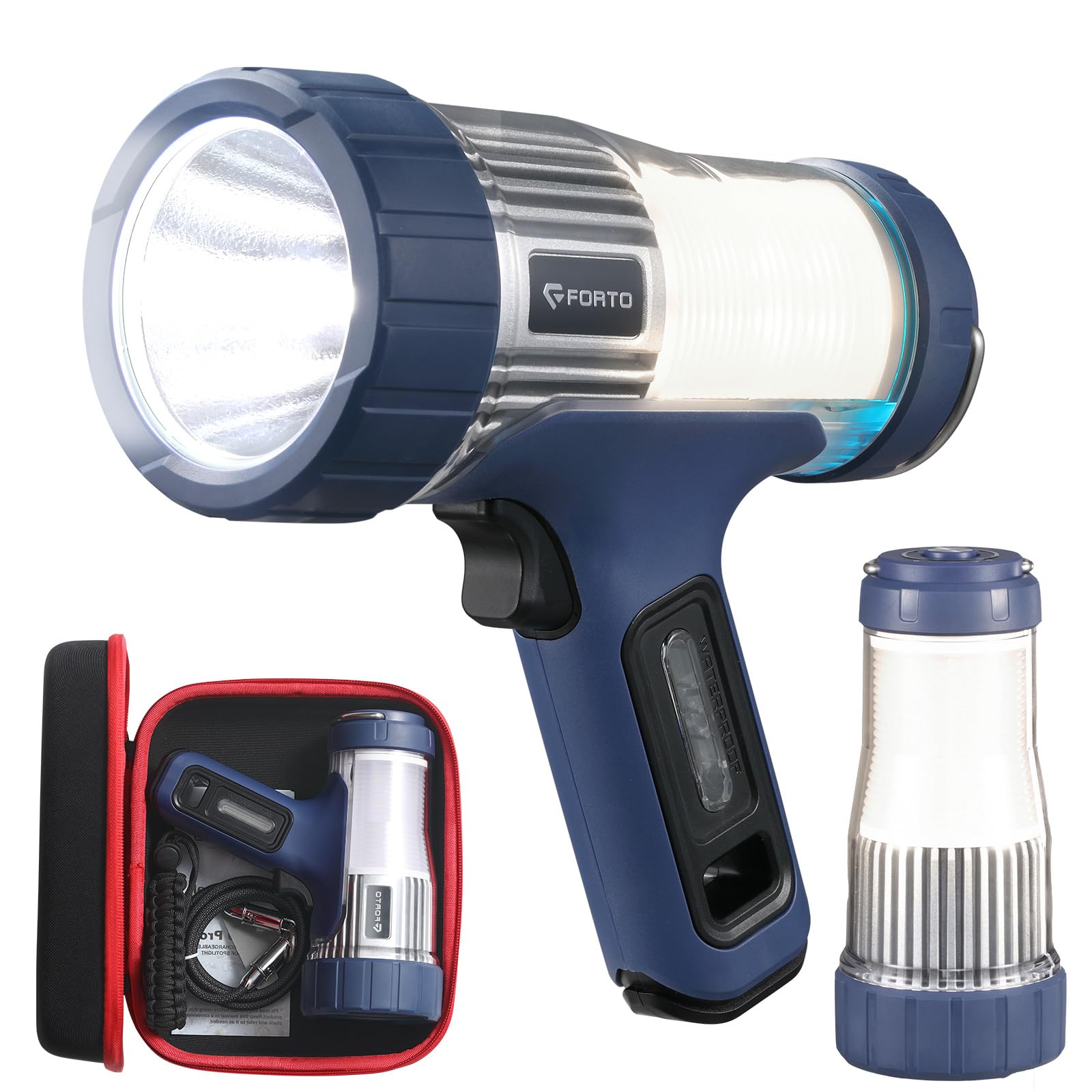 FORTO 2-in-1 Rechargeable Spotlight & Camping Lantern | 3000 Lumens,IPX8 Waterproof,5000…