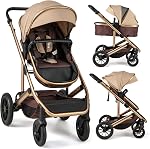 INFANS 2 in 1 Baby Stroller, Folding Newborn Pram Convertible Stroller Bassinet for Infant Foldable High Landscape Shock Absorption with Reversible Seat Aluminum Structure for Pushchair (Khaki)