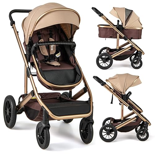 INFANS Cochecito de bebé 2 en 1, cochecito plegable para recién nacido, cuna convertible para bebé, plegable, alta absorción de impactos con asiento