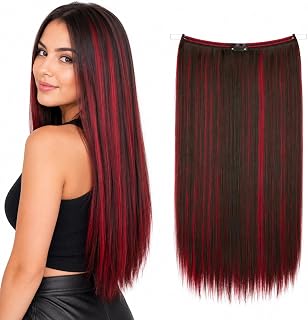 CAISHA 50cm 1 Weft Extension With Elastic Band Hair Extension Hairpiece Smooth Heat Resistant Dark Brown Red Highlights E125